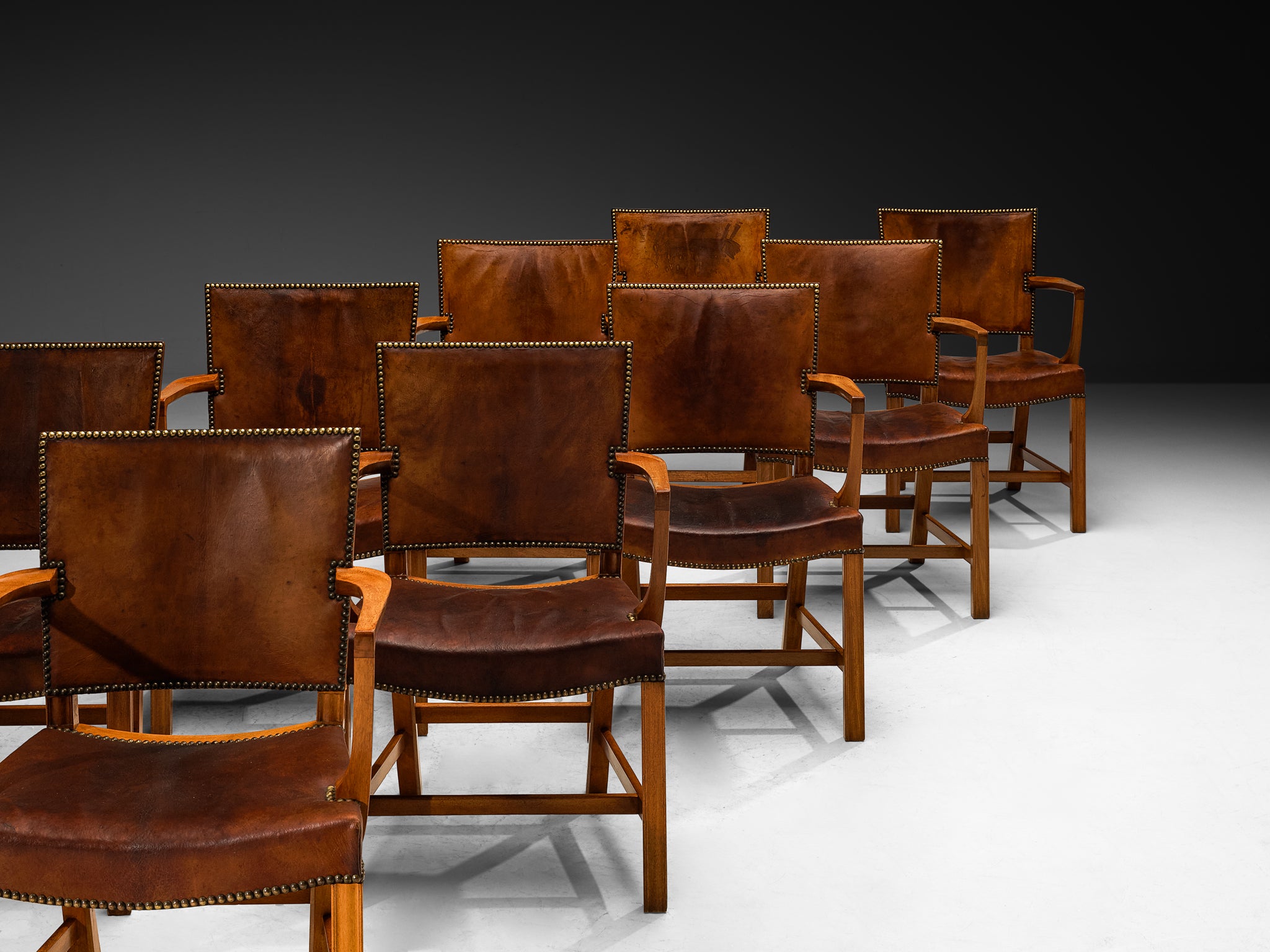 Kaare Klint Original Rare Set of Ten '3758A' Armchairs in Niger Leather Seating Morentz