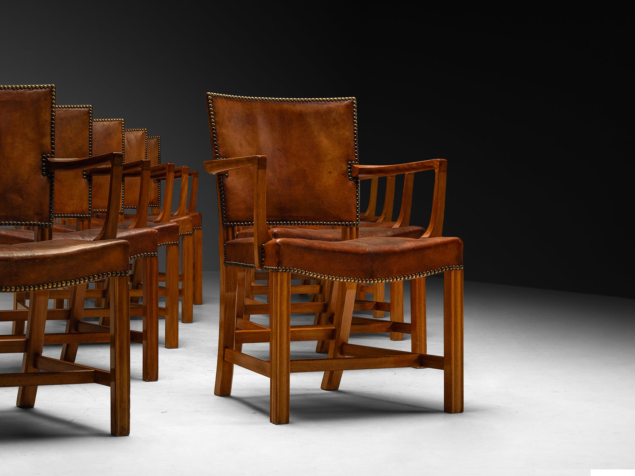 Kaare Klint Original Rare Set of Ten '3758A' Armchairs in Niger Leather Seating Morentz