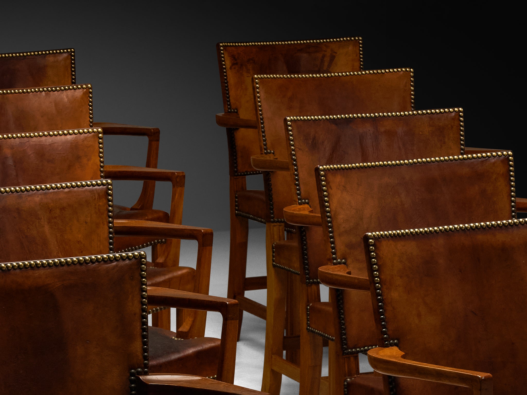 Kaare Klint Original Rare Set of Ten '3758A' Armchairs in Niger Leather Seating Morentz