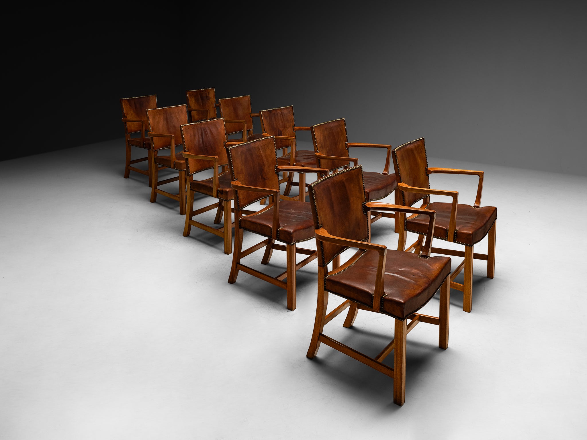 Kaare Klint Original Rare Set of Ten '3758A' Armchairs in Niger Leather Seating Morentz
