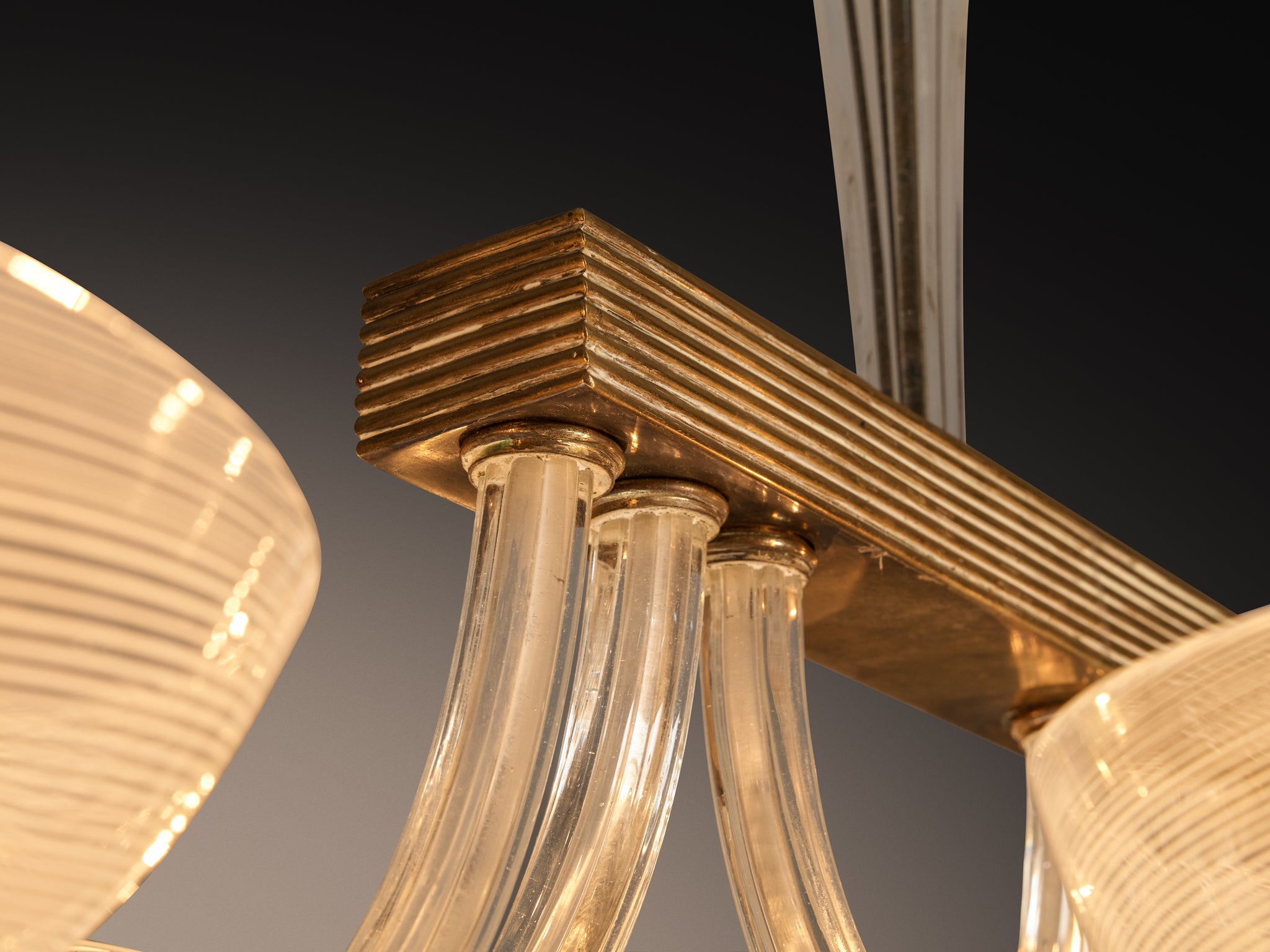 Exceptional Italian Art Deco Chandelier with Murano Filigrana Glass Lighting Morentz