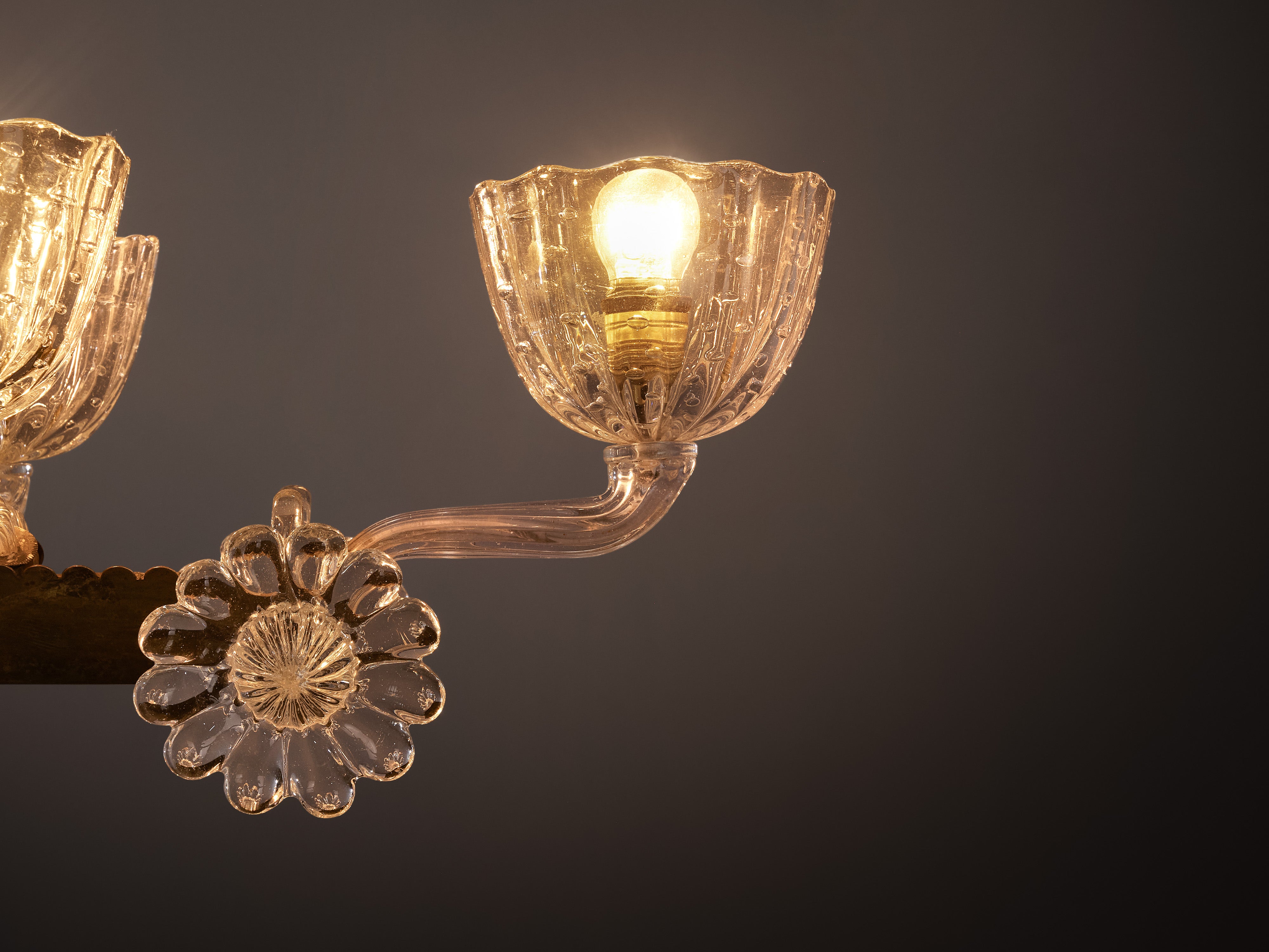 Barovier & Toso Chandelier in Brass and Glass with Floral Motifs