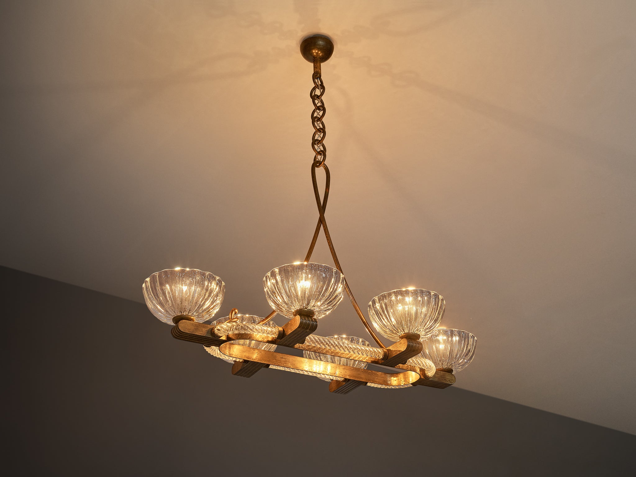Barovier & Toso Italian Chandelier in Crystal Glass and Brass Lighting Morentz