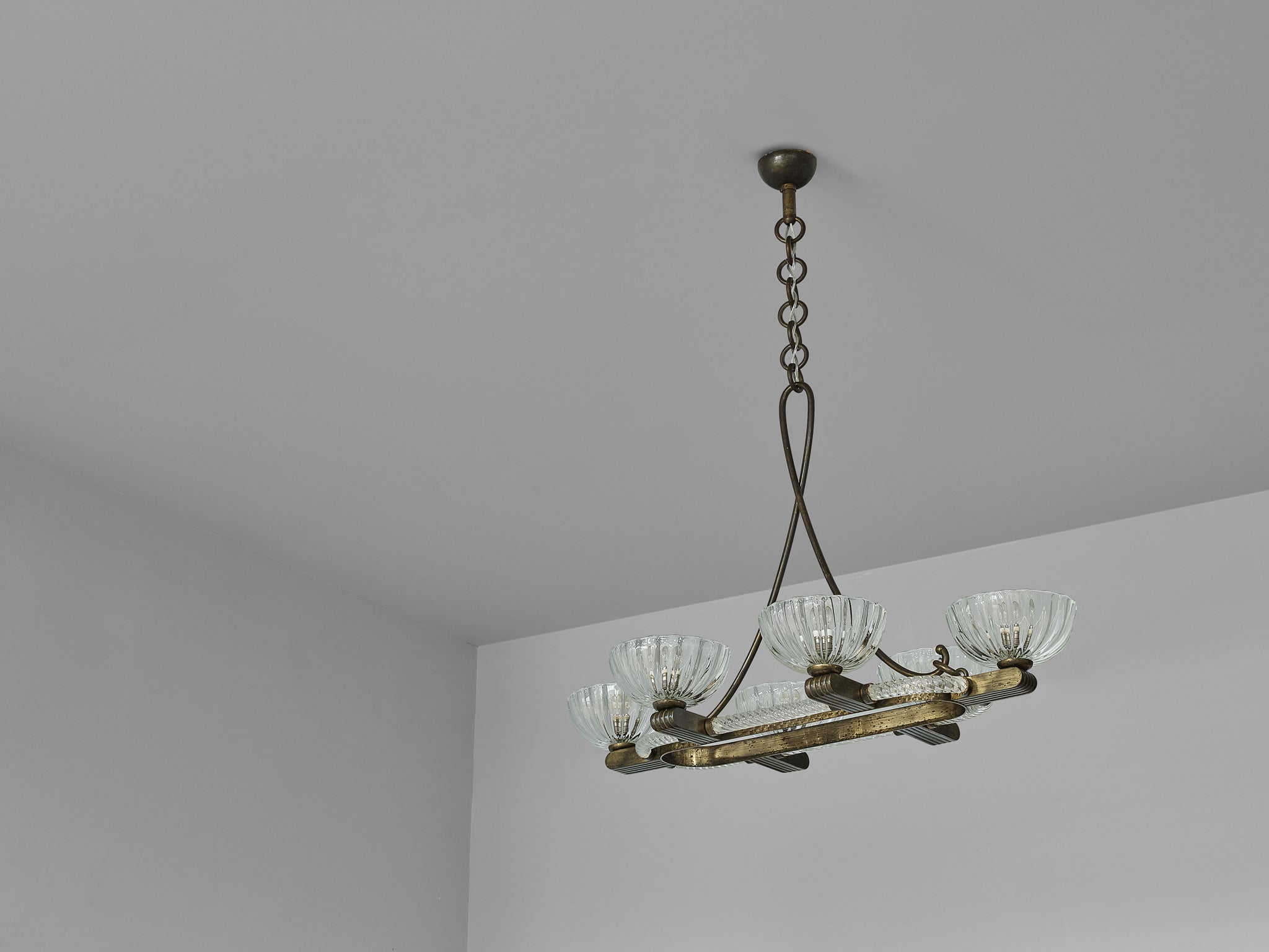 Barovier & Toso Italian Chandelier in Crystal Glass and Brass Lighting Morentz