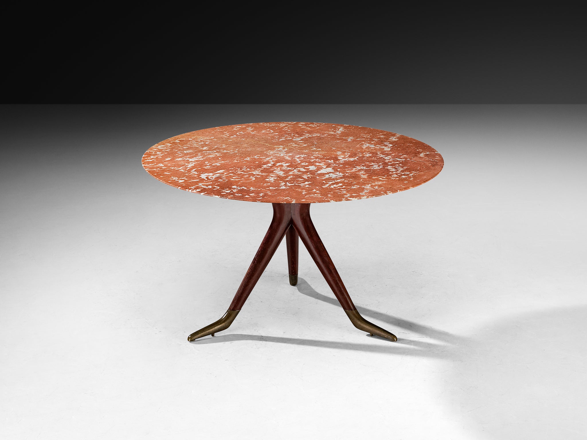 1940s Mid-Century Elegant Italian Dining or Center Table in Rosso Francia Marble Tables Morentz