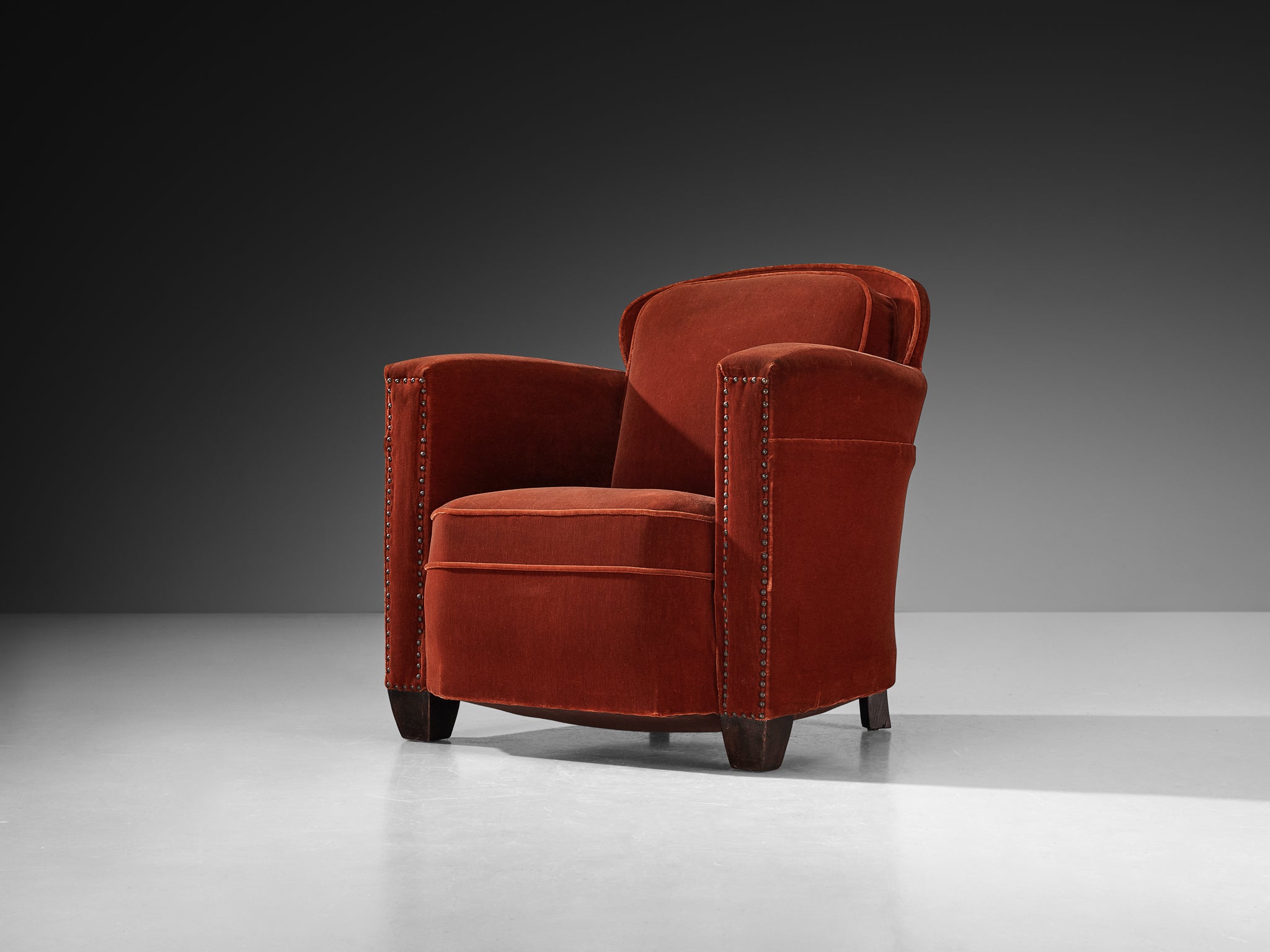 Elegant Art Deco Lounge Chair in Red Fabric Seating Morentz