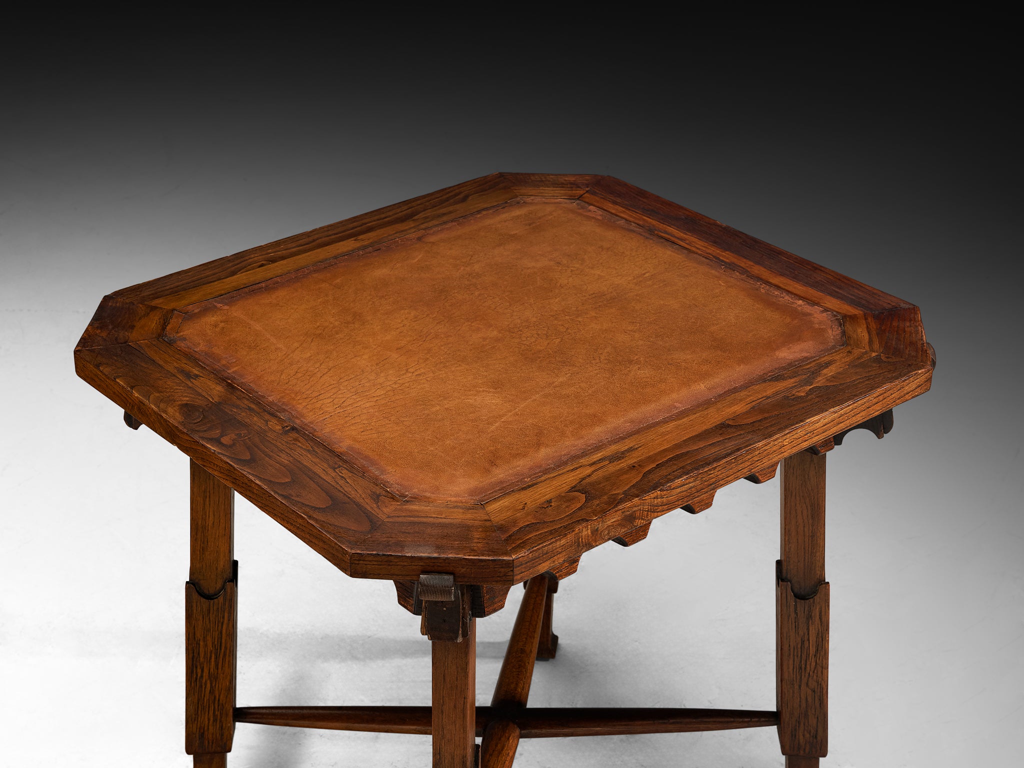Ernesto Valabrage for Vittorio Valabrega Game Table in Chestnut and Leather Tables Morentz