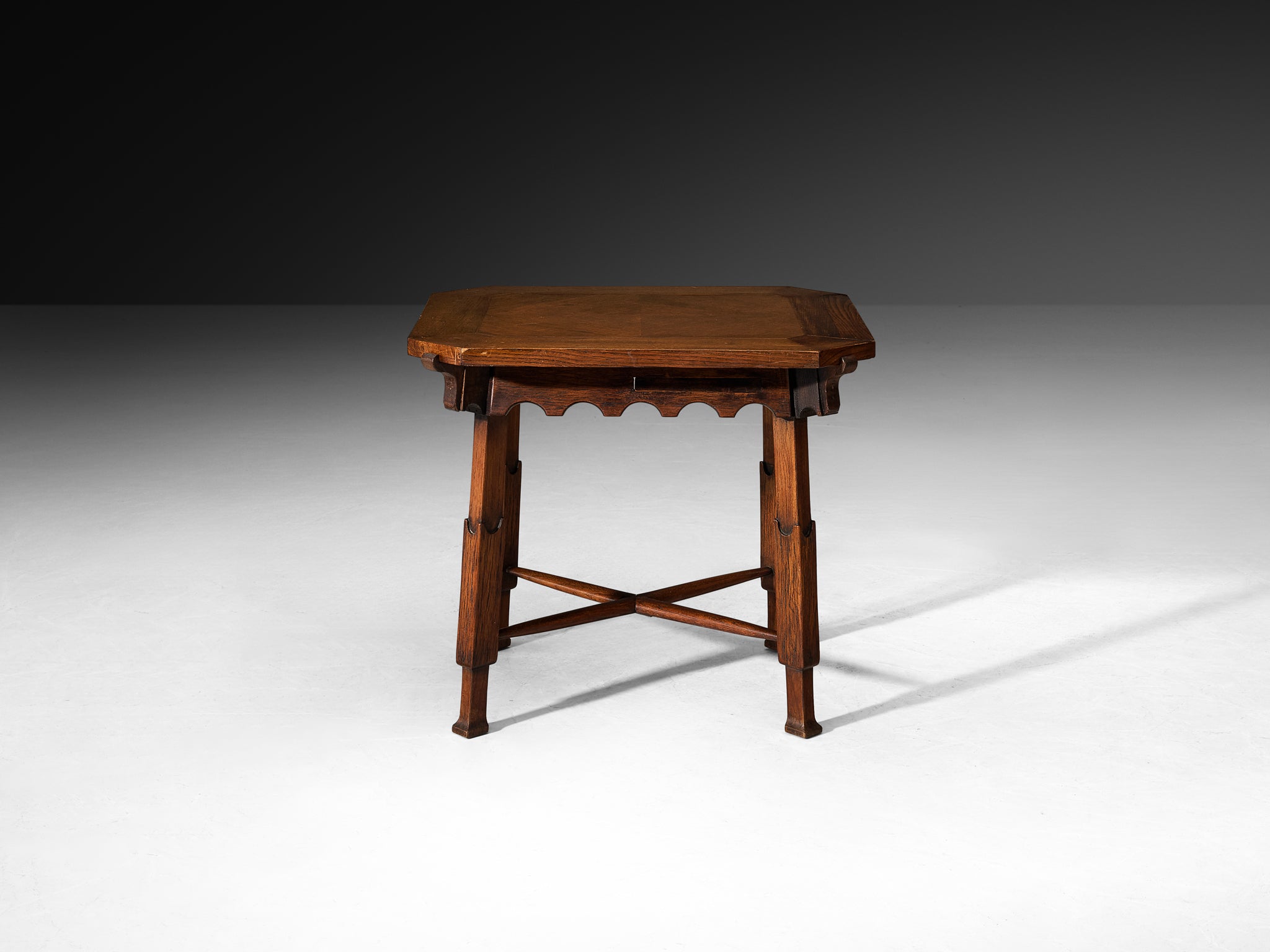 Ernesto Valabrage for Vittorio Valabrega Game Table in Chestnut and Leather Tables Morentz