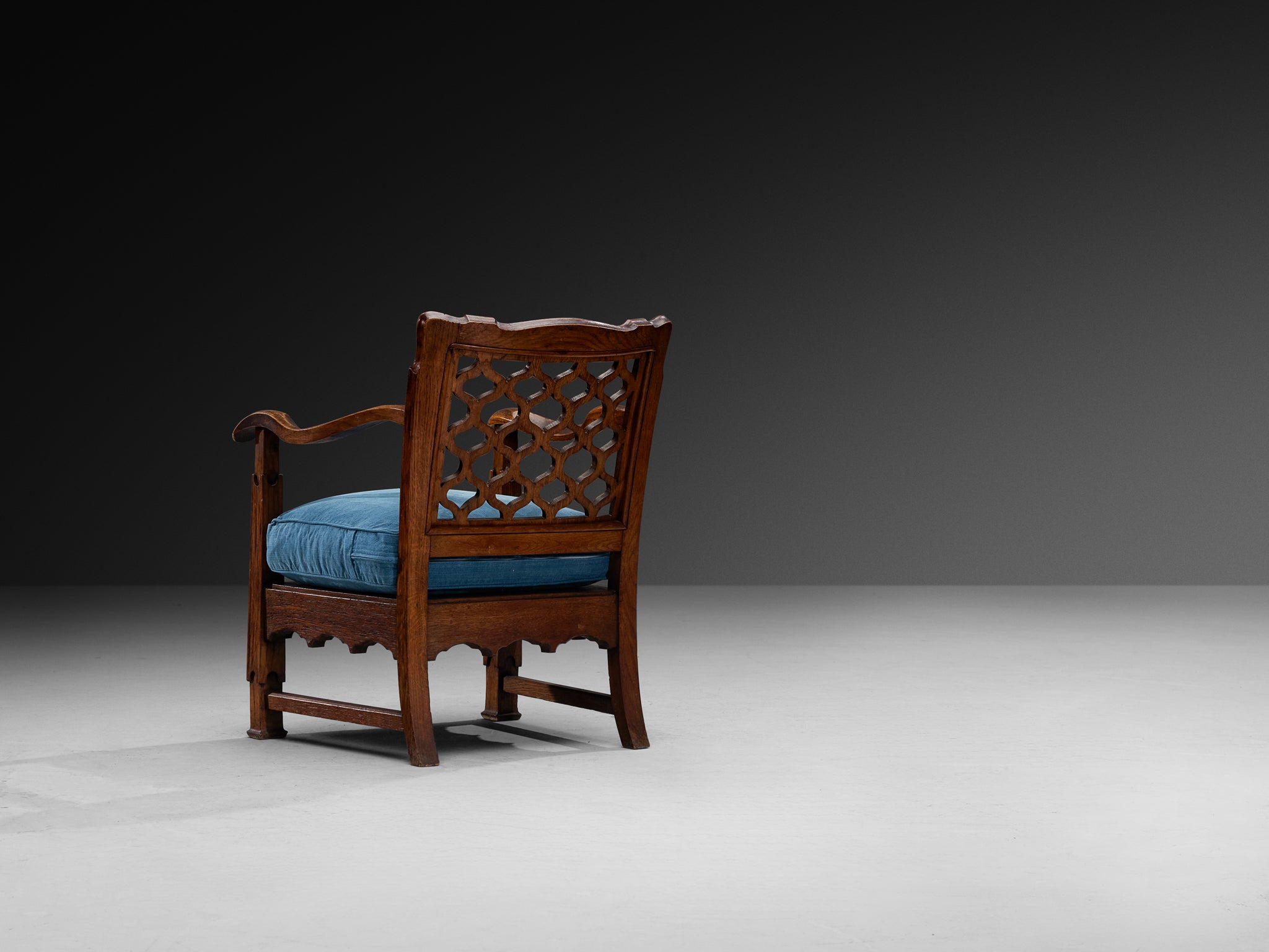 Ernesto Valabrega for Vittorio Valabrega Lounge Chairs in Oak and Blue Upholstery Seating Morentz