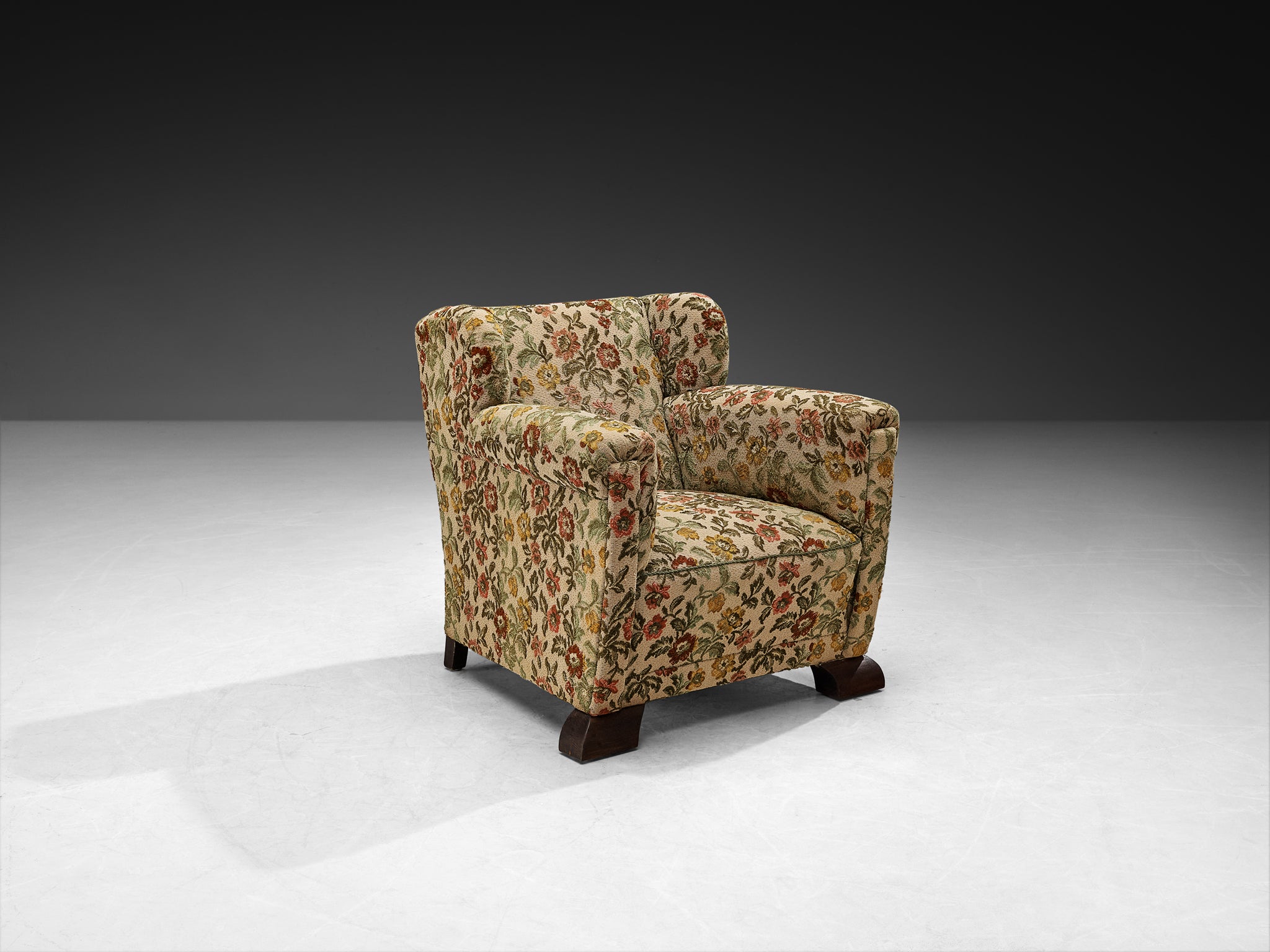 Pair of Mid-Century Lounge Chairs in Floral Upholstery with Quirky Feet