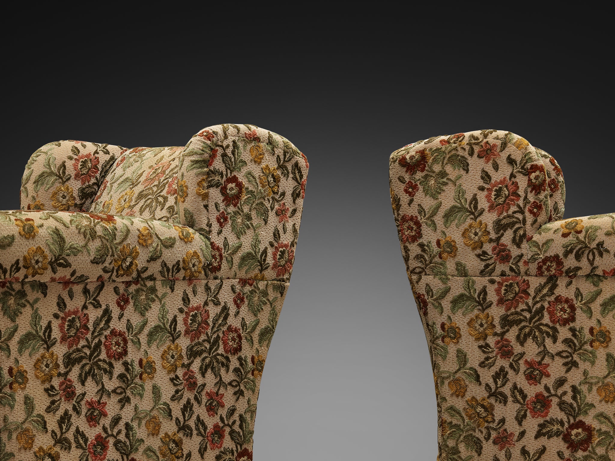 Pair of Mid-Century Lounge Chairs in Floral Upholstery with Quirky Feet Seating Morentz