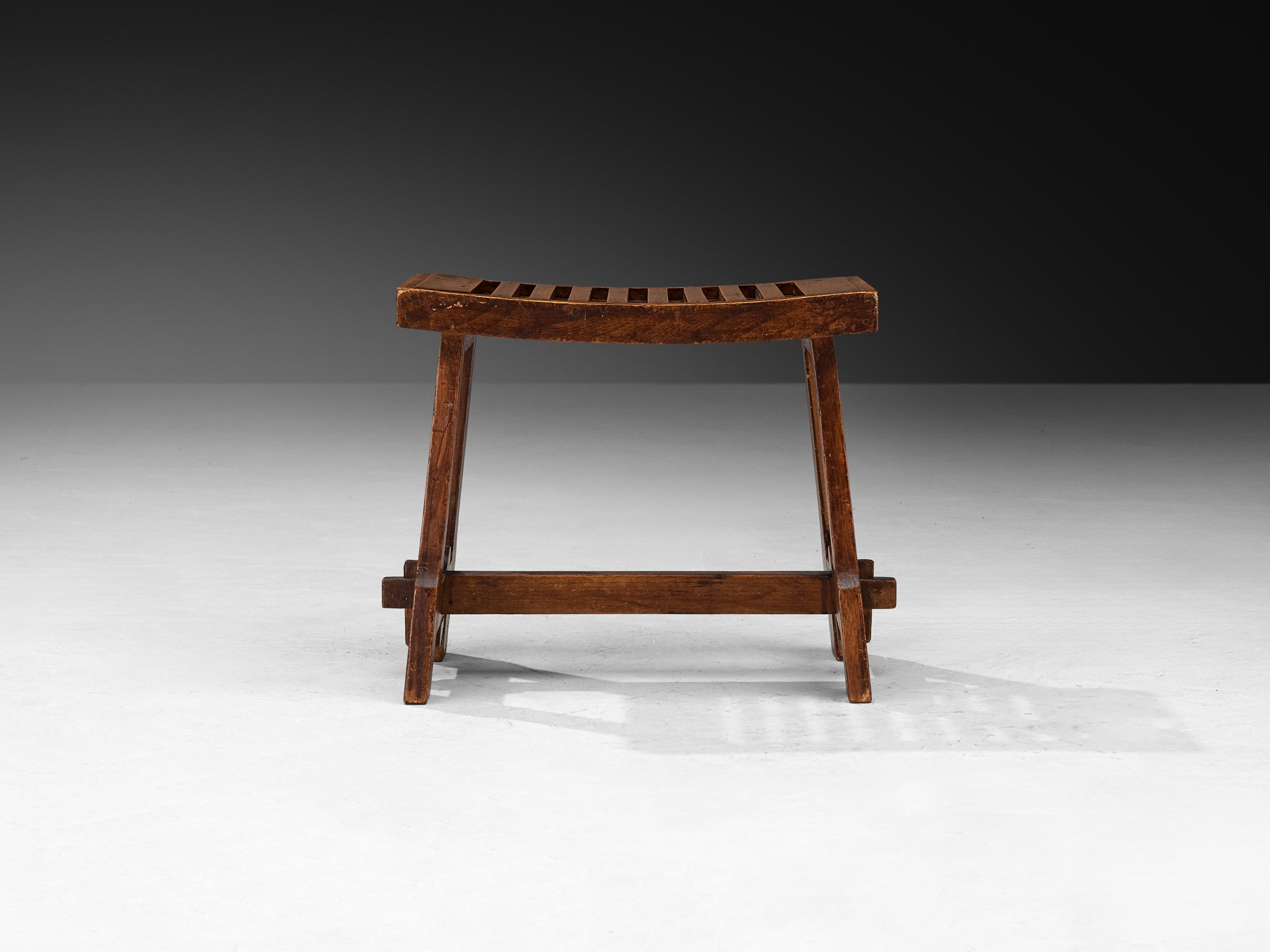 Art Deco Stool or Ottoman in Chestnut with Slatted Seat Seating Morentz