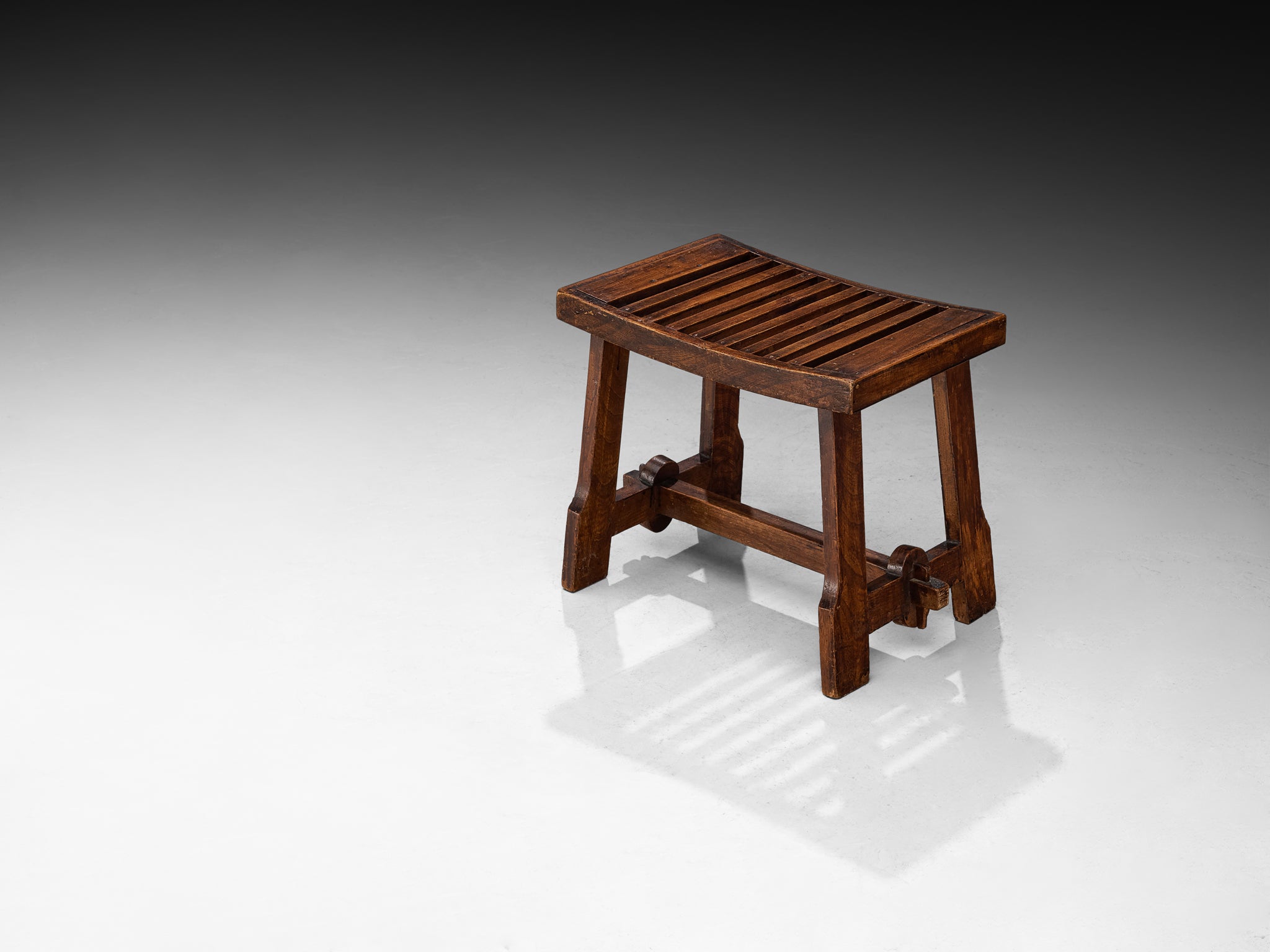 Art Deco Stool or Ottoman in Chestnut with Slatted Seat