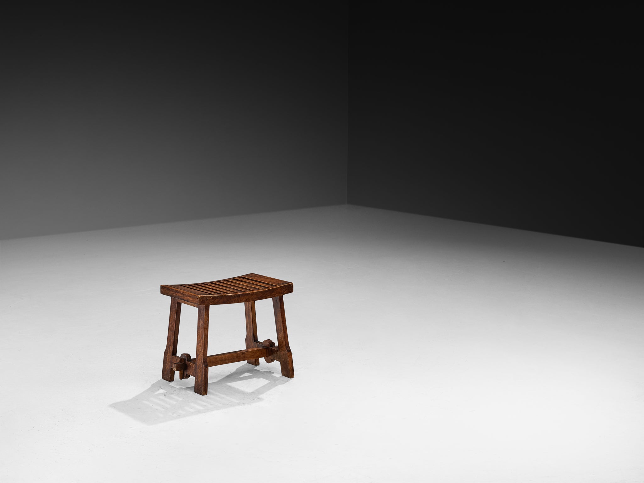 Art Deco Stool or Ottoman in Chestnut with Slatted Seat Seating Morentz