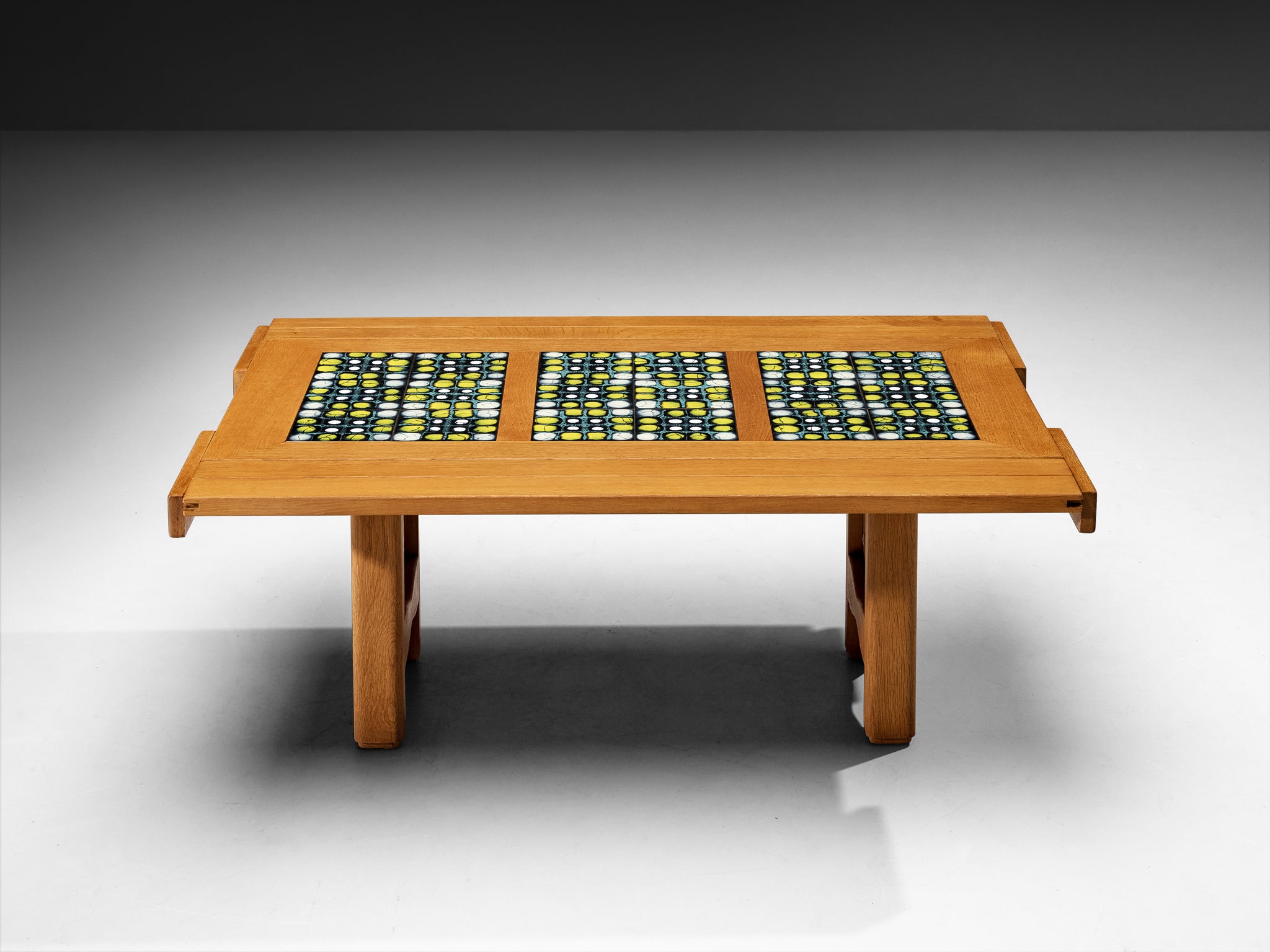 Guillerme & Chambron Rectangular Coffee Table in Oak with Ceramic Tables Morentz