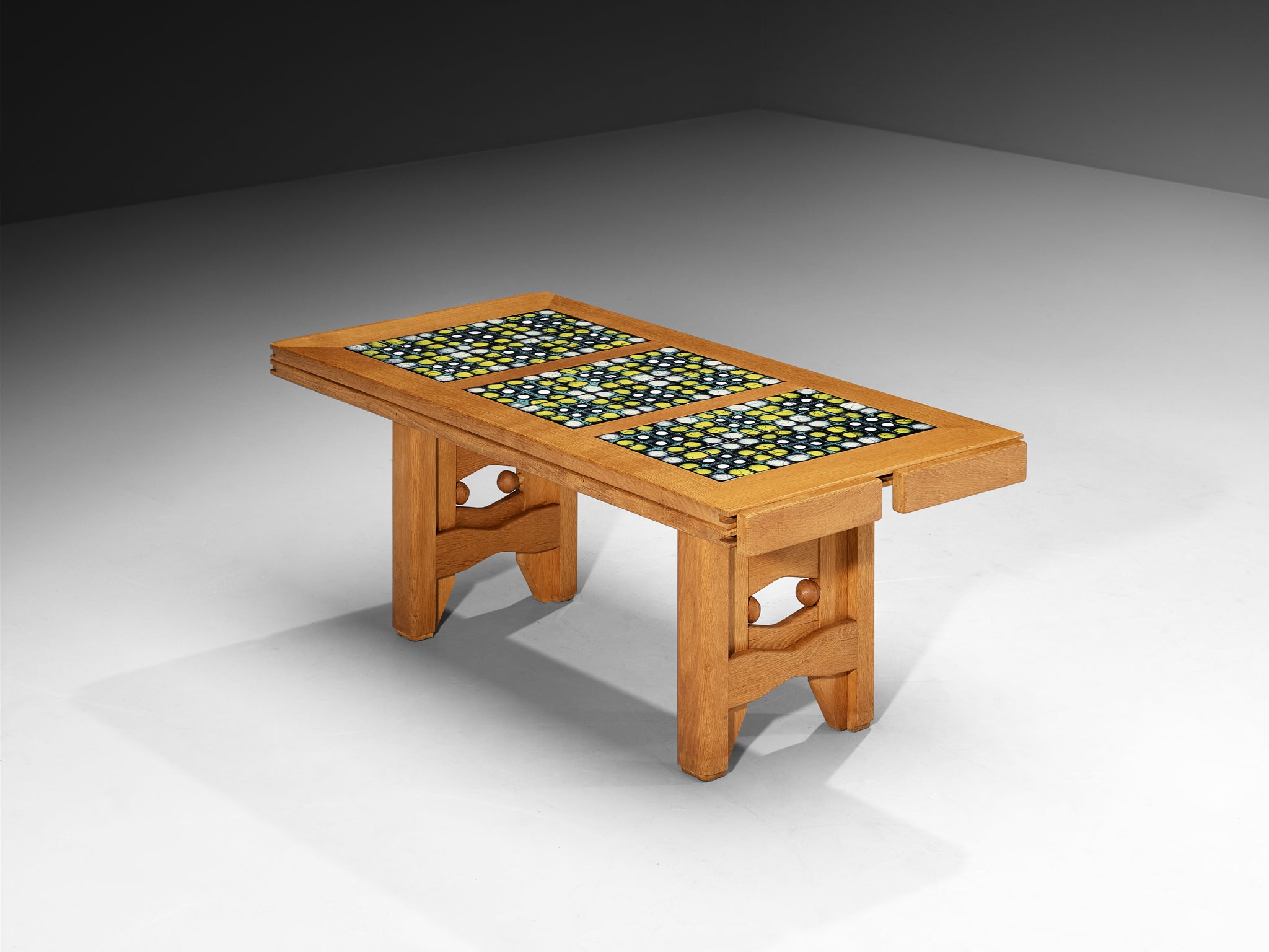 Guillerme & Chambron Rectangular Coffee Table in Oak with Ceramic Tables Morentz