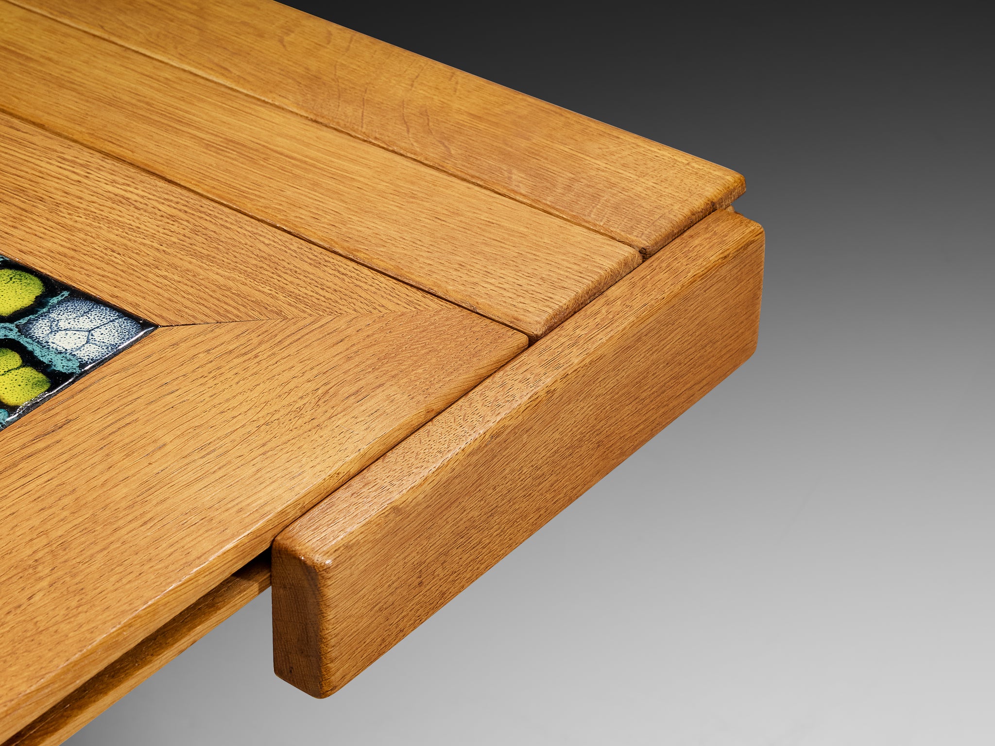 Guillerme & Chambron Rectangular Coffee Table in Oak with Ceramic Tables Morentz