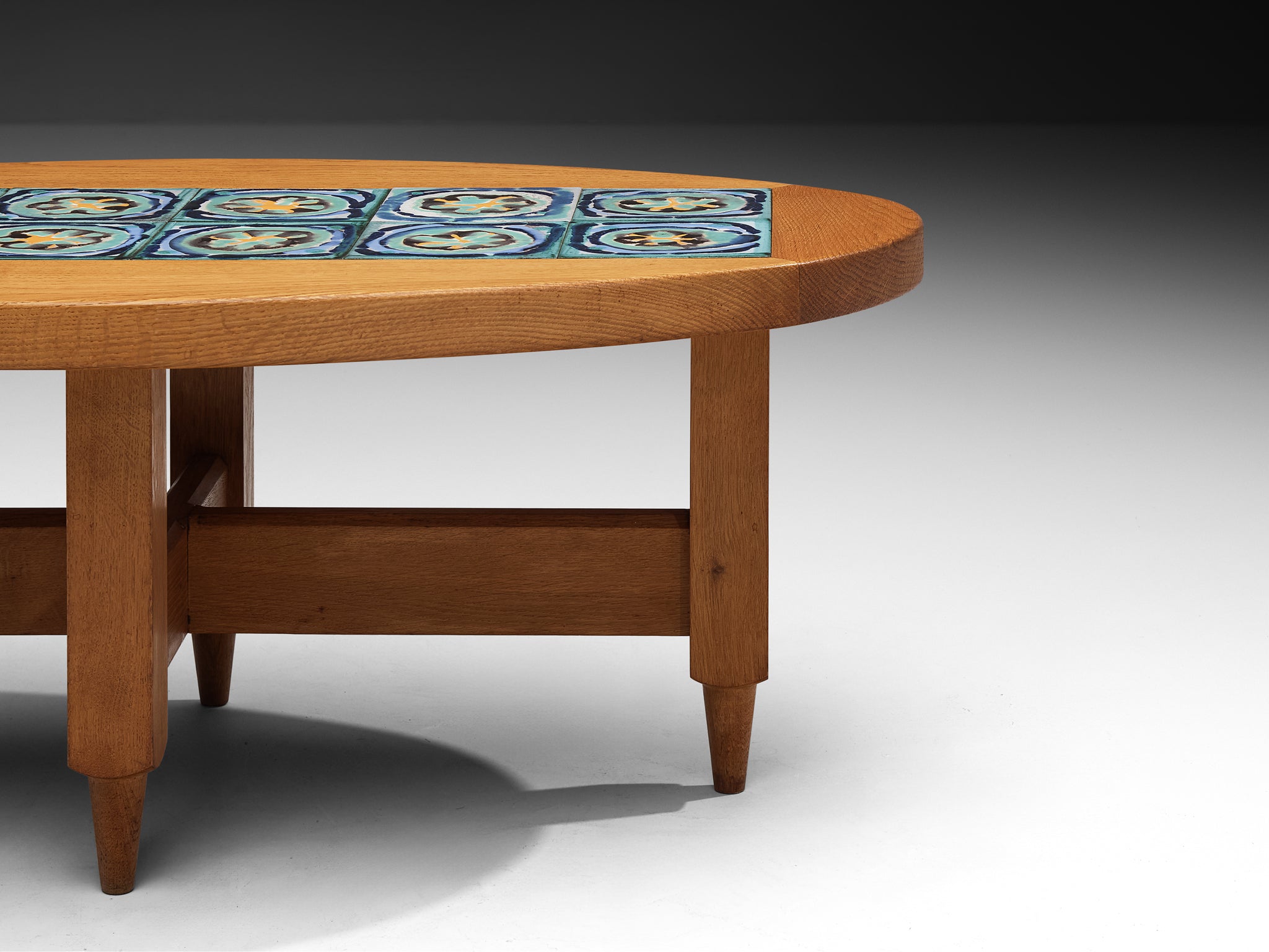 Guillerme & Chambron for Votre Maison Coffee Table in Oak and Blue Ceramic Tiles Tables Morentz