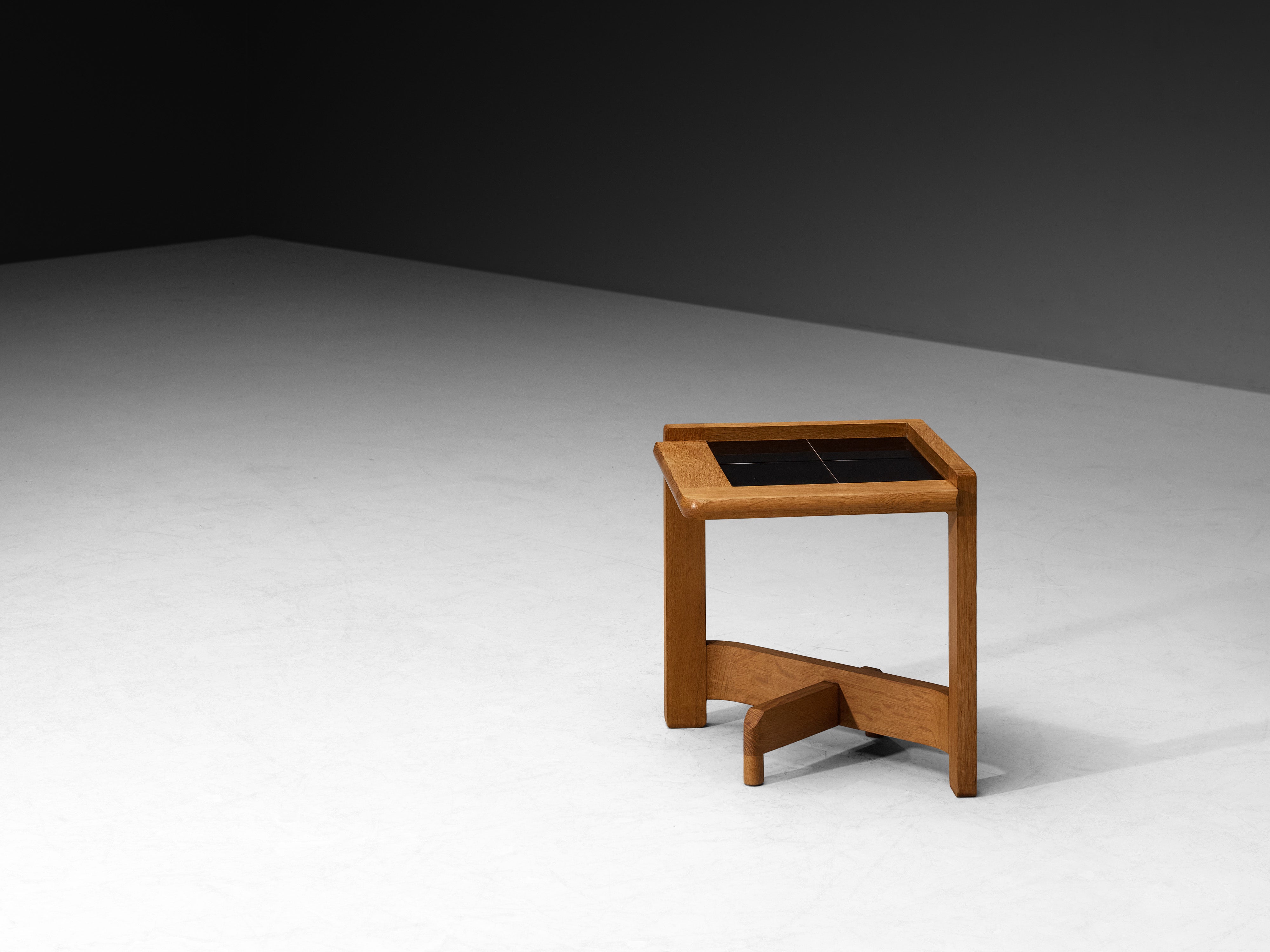 Guillerme & Chambron Pair of Side Tables in Solid Oak and Ceramic Tables Morentz