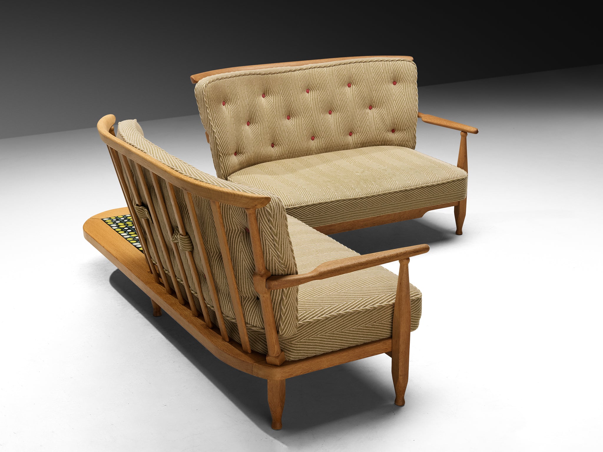 Guillerme & Chambron Curved Sofa Set with Table in Oak and Ceramic Seating Morentz
