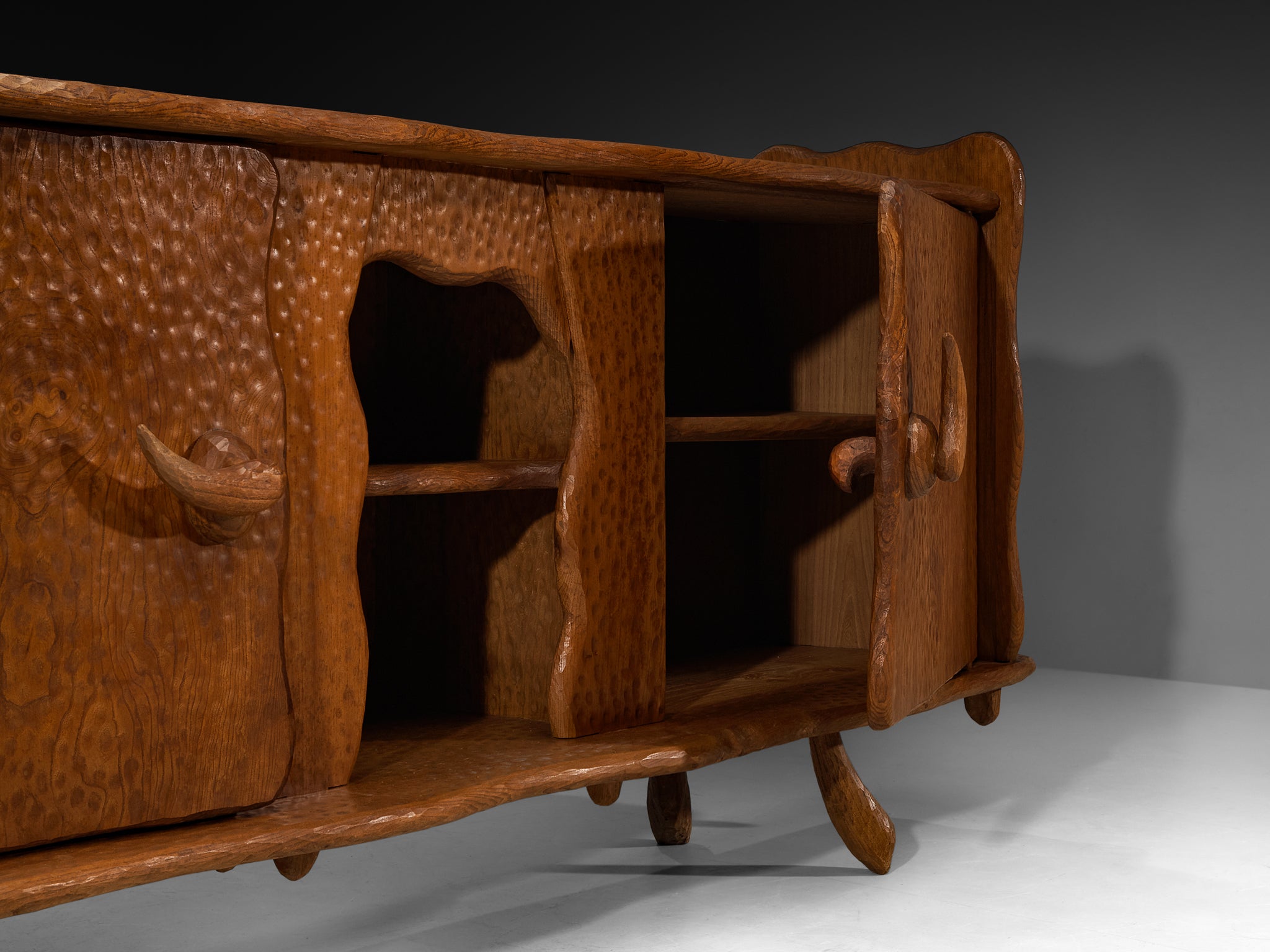 Brutalist French Sideboard in Gouge Solid Elm by Cabinetmaker Case pieces and storage cabinets Morentz