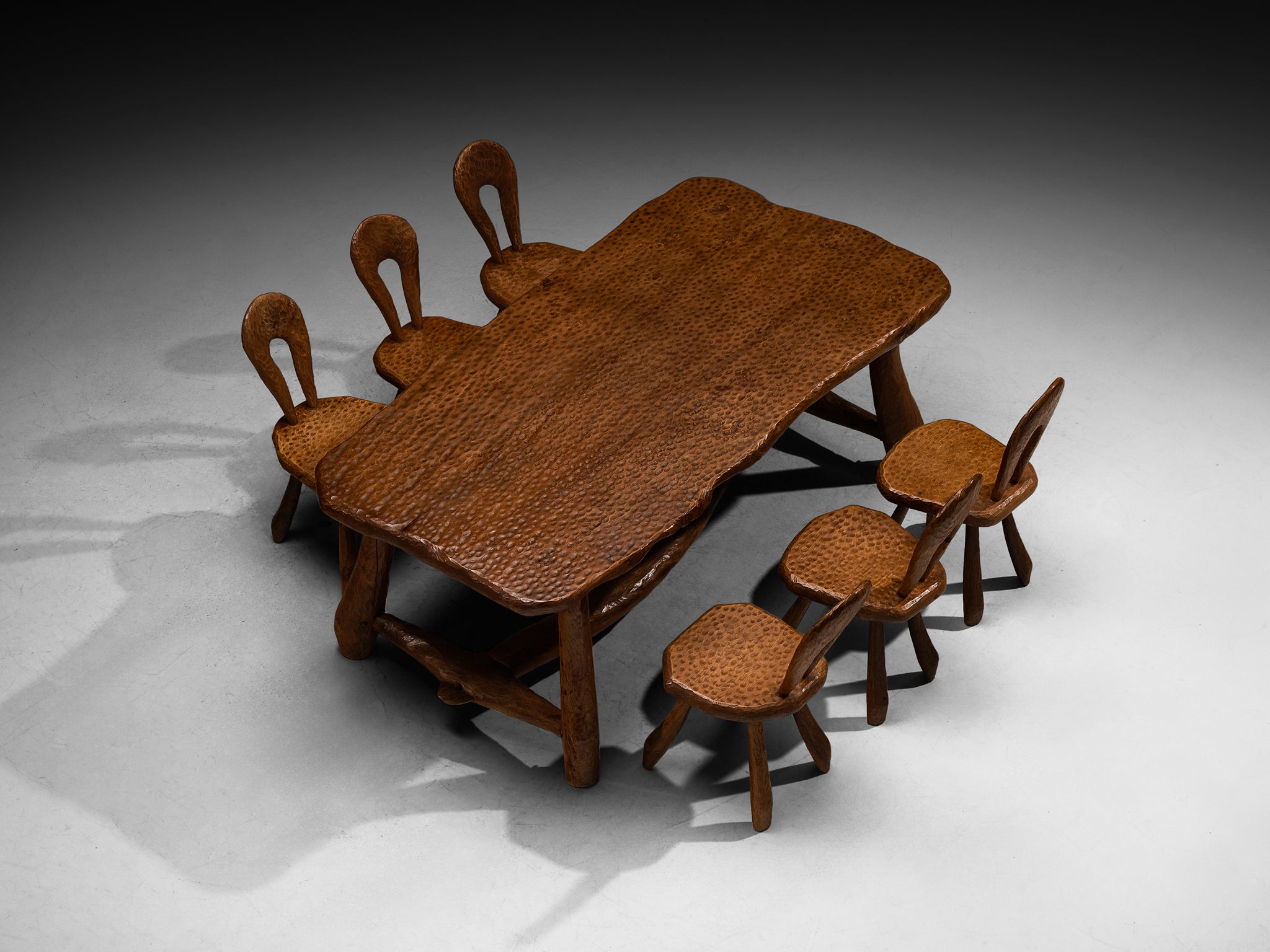 Brutalist French Dining Table in Gouge Solid Elm by Cabinetmaker Tables Morentz