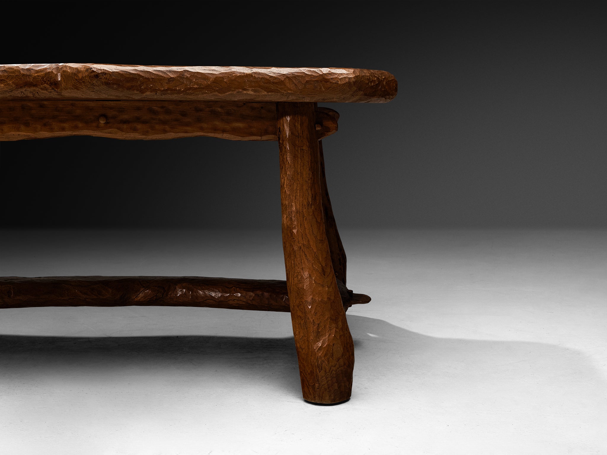 Brutalist French Dining Table in Gouge Solid Elm by Cabinetmaker Tables Morentz