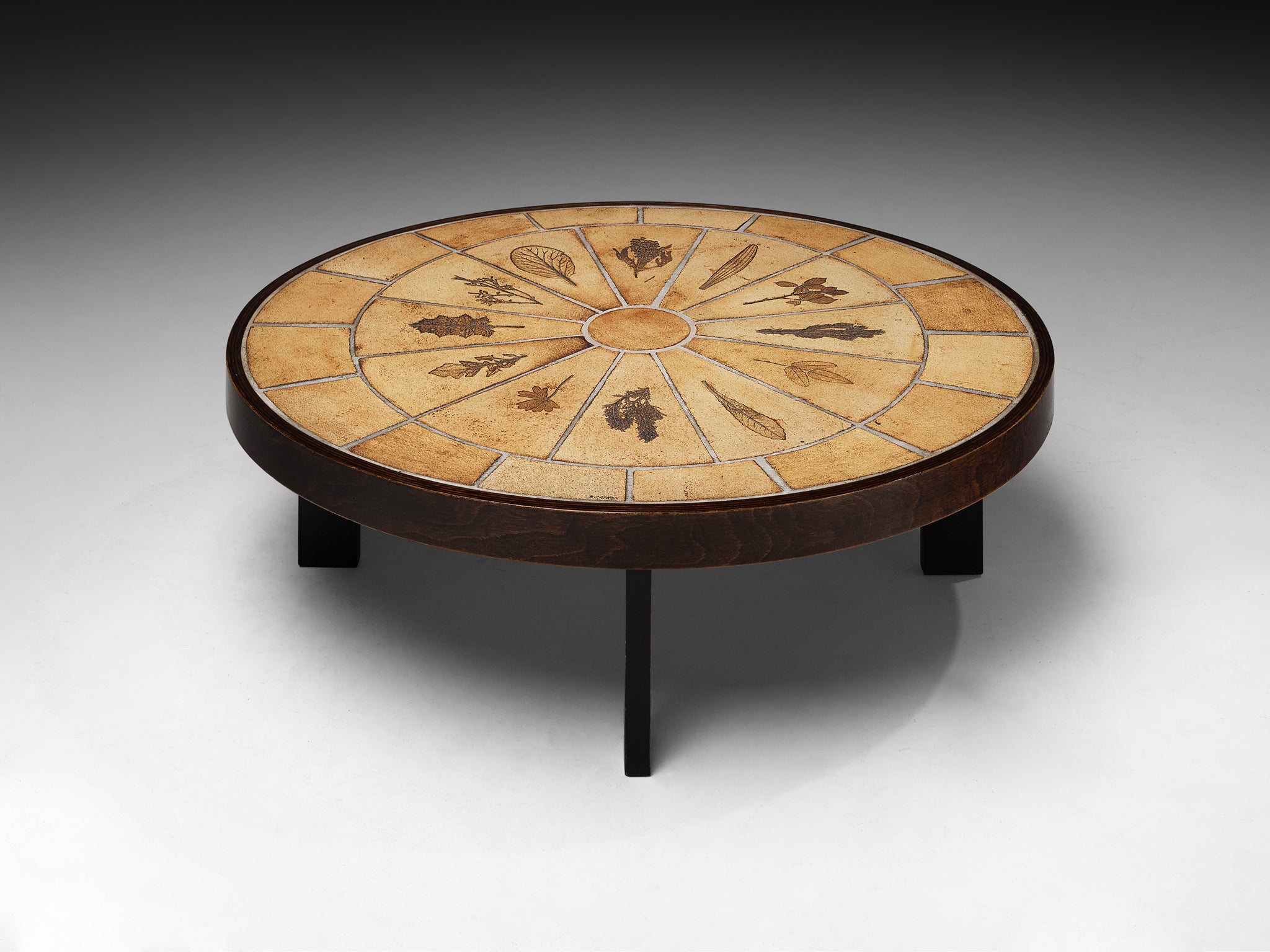 Roger Capron Round Pair of Coffees Table with Floral Imprints in Ceramic and Wood Tables Morentz