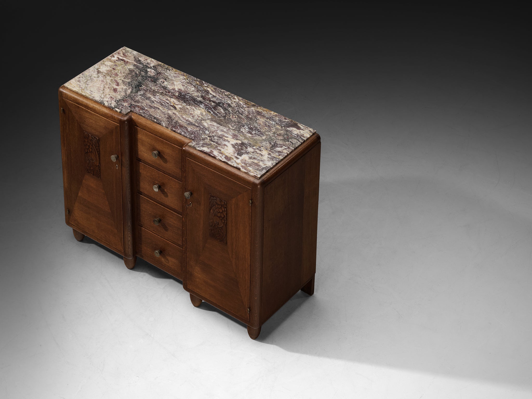 Art Deco Sideboard in Oak with Breccia Marble Top Case pieces and storage cabinets Morentz