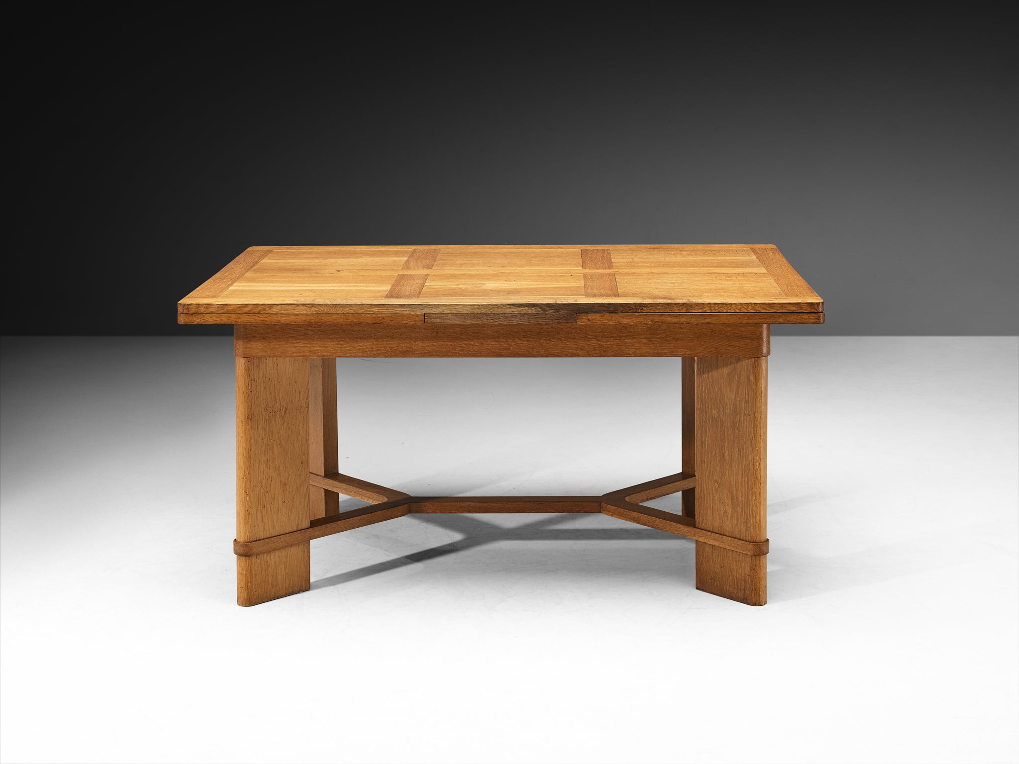 Mid-Century French Extendable Parquetry Dining Table in Oak Tables Morentz