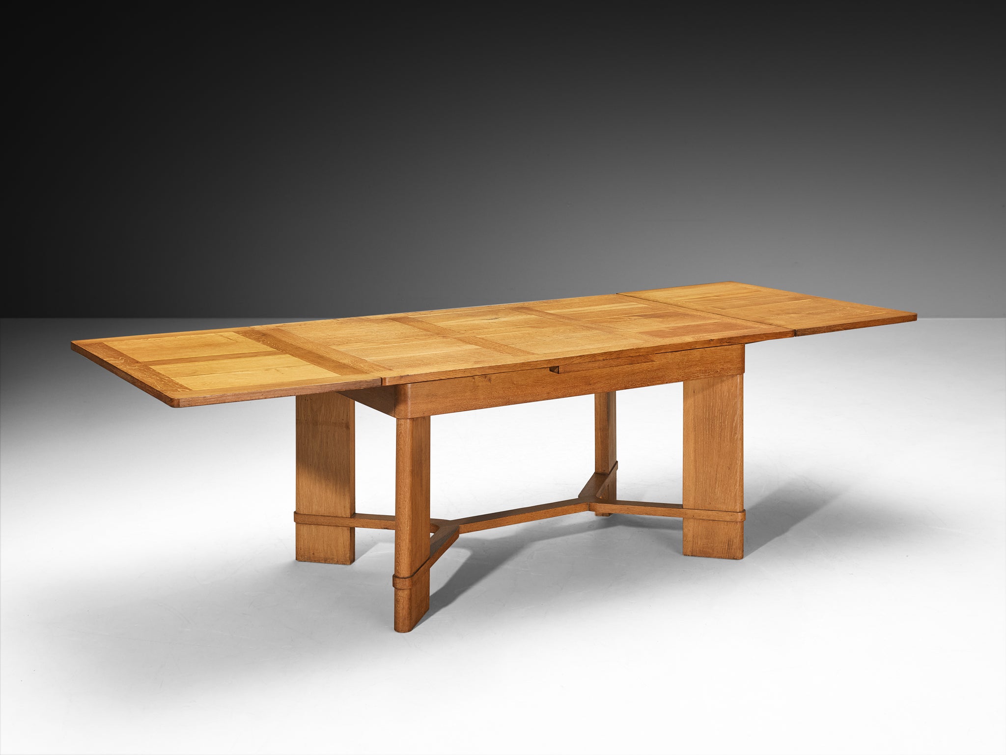 Mid-Century French Extendable Parquetry Dining Table in Oak Tables Morentz
