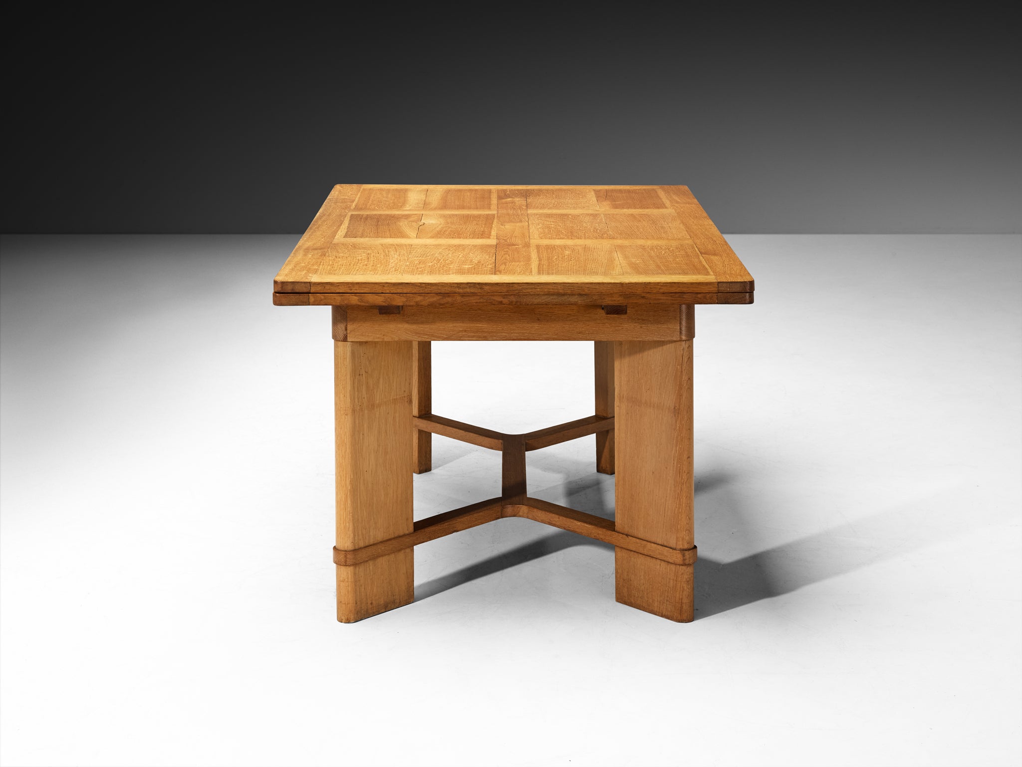 Mid-Century French Extendable Parquetry Dining Table in Oak Tables Morentz