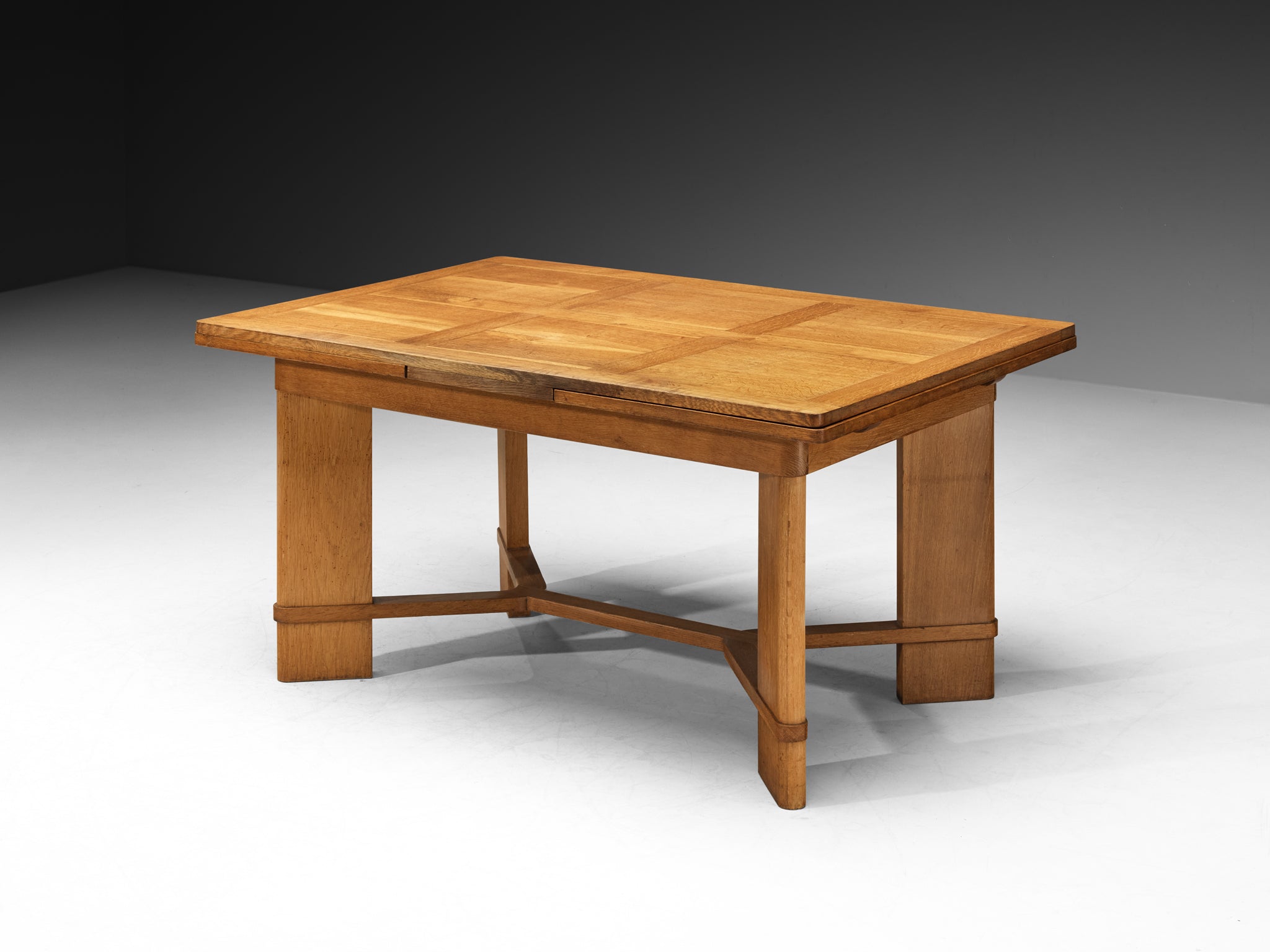 Mid-Century French Extendable Parquetry Dining Table in Oak Tables Morentz
