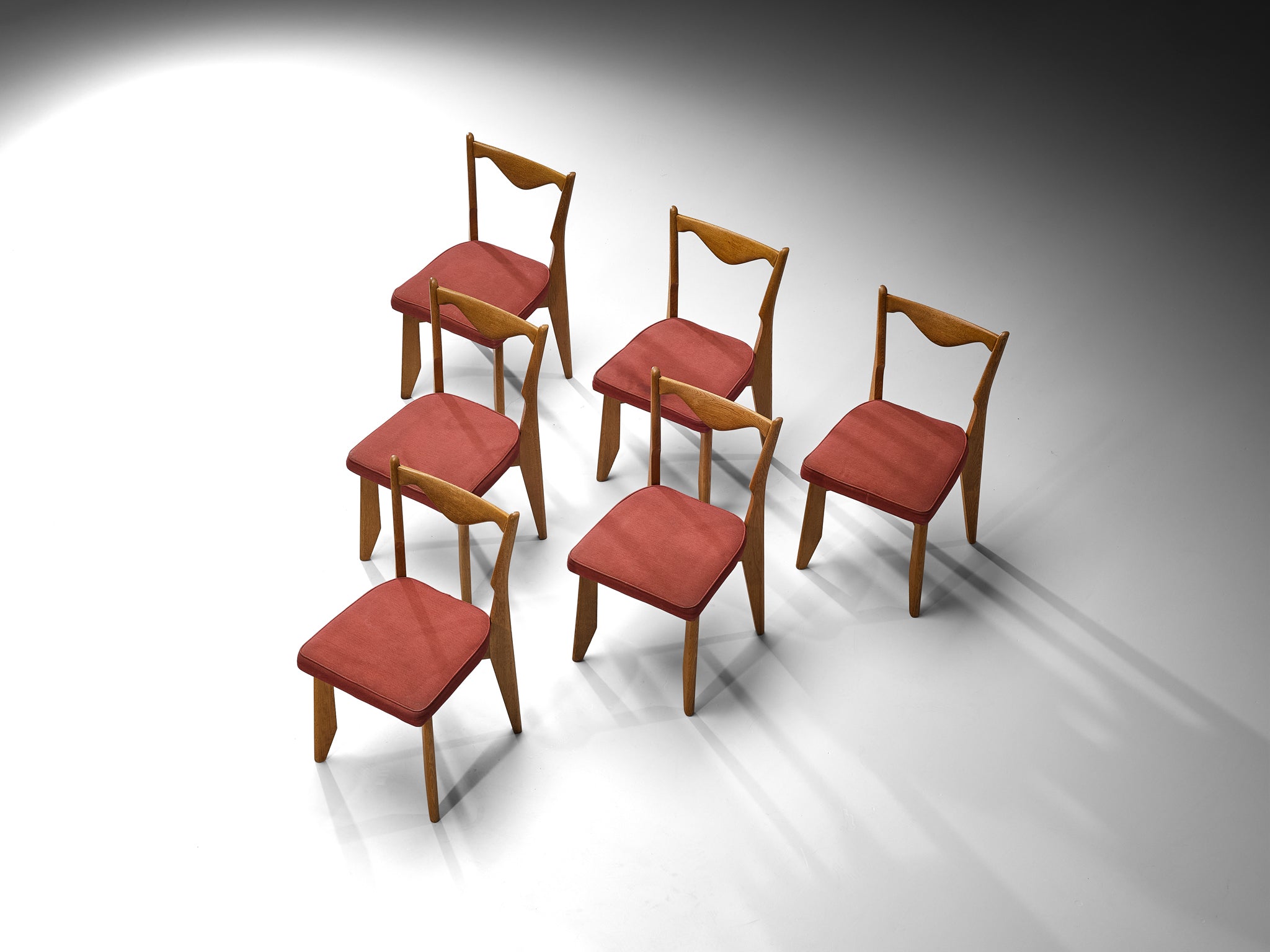 Guillerme & Chambron Set of Six 'Thibault' Dining Chairs in Solid Oak Seating Morentz