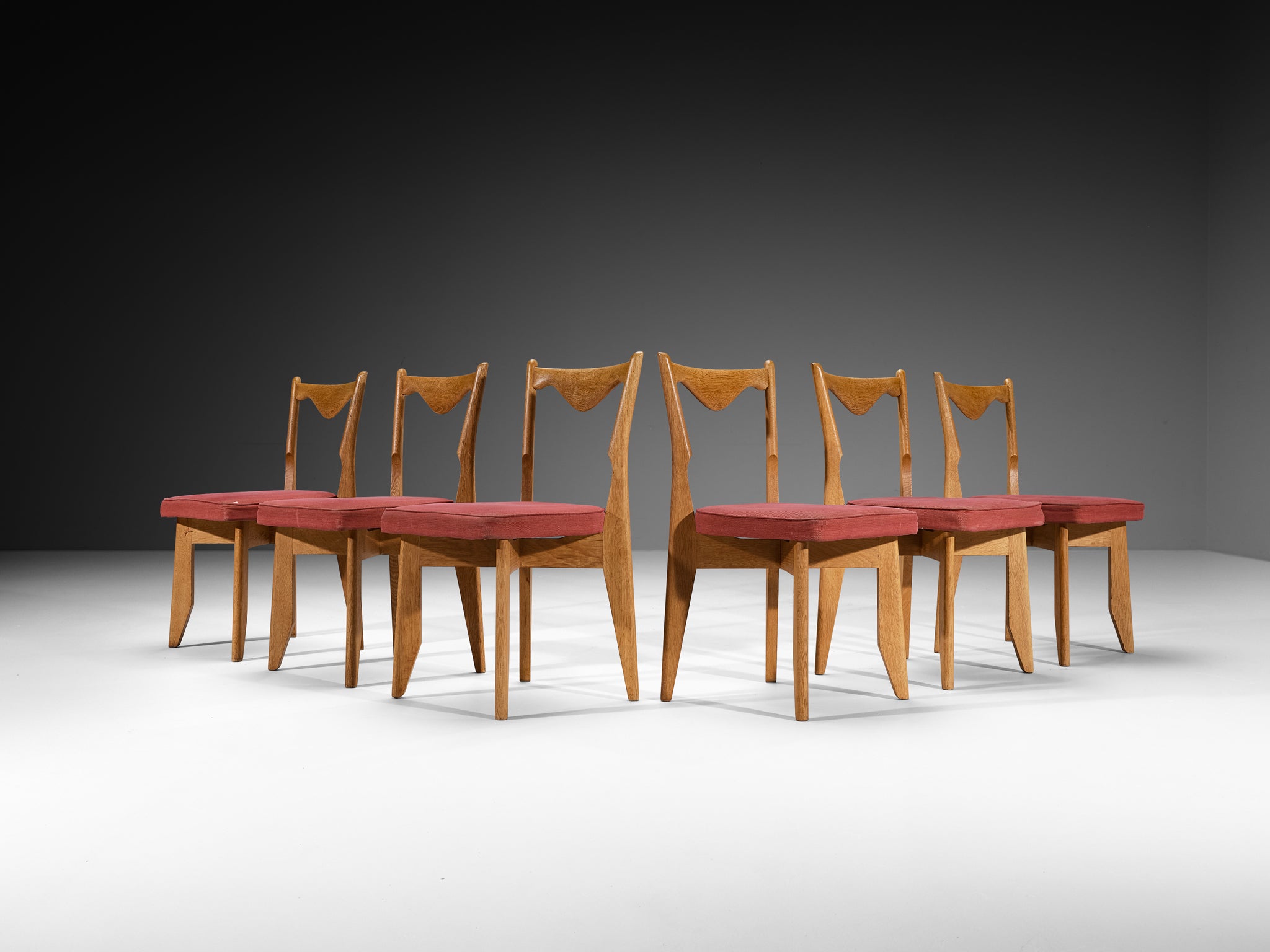 Guillerme & Chambron Set of Six 'Thibault' Dining Chairs in Solid Oak