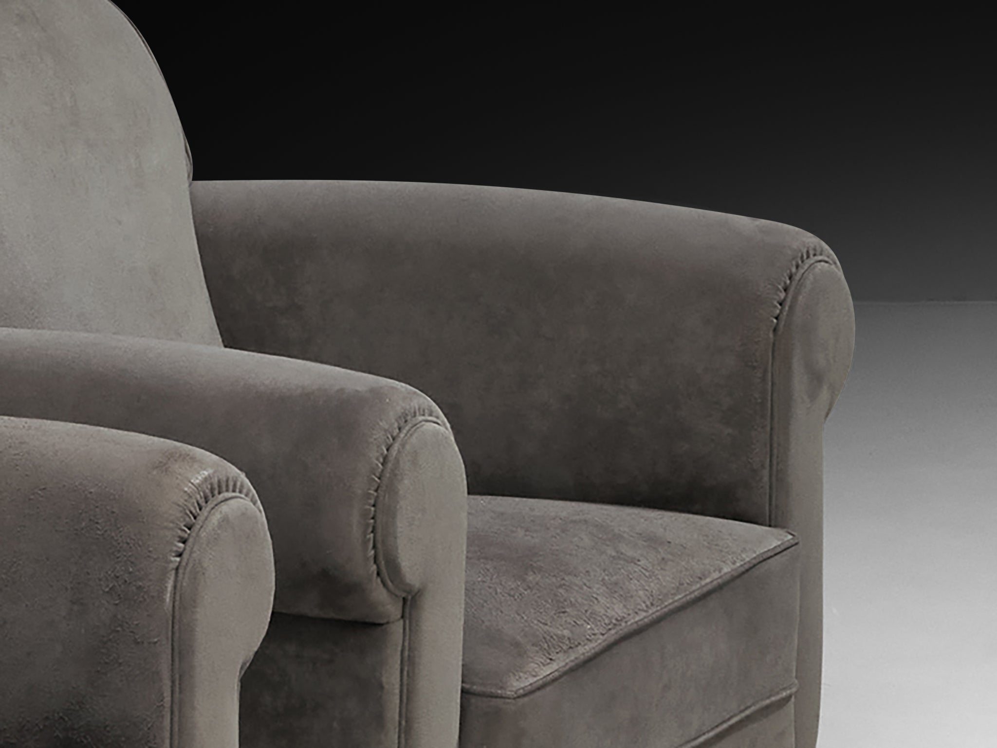 Pair of Bulky Mid-Century Lounge Chairs in Grey Alcantara Seating Morentz