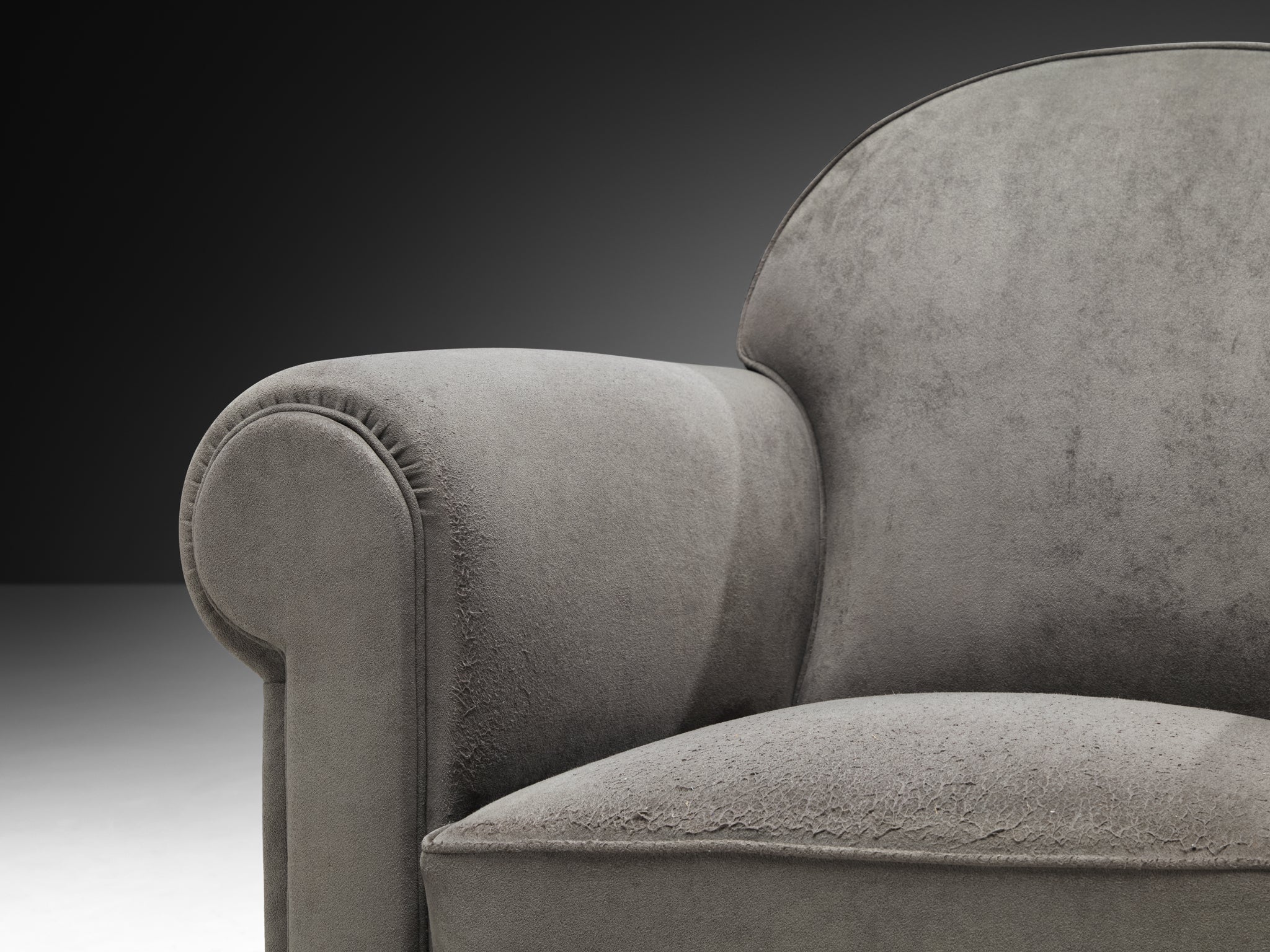 Pair of Bulky Mid-Century Lounge Chairs in Grey Alcantara Seating Morentz