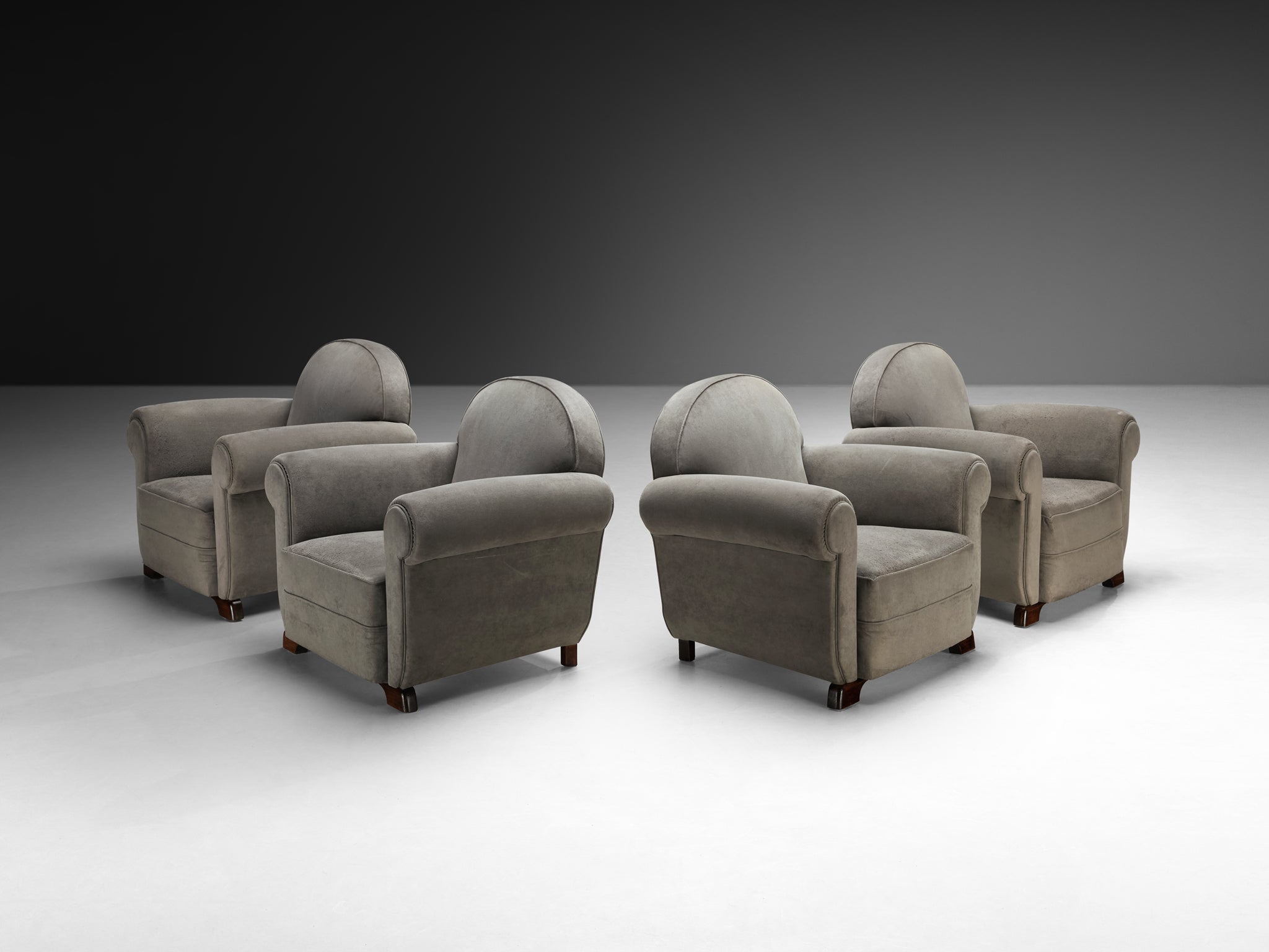 Set of Bulky Mid-Century Lounge Chairs in Grey Alcantara Seating Morentz