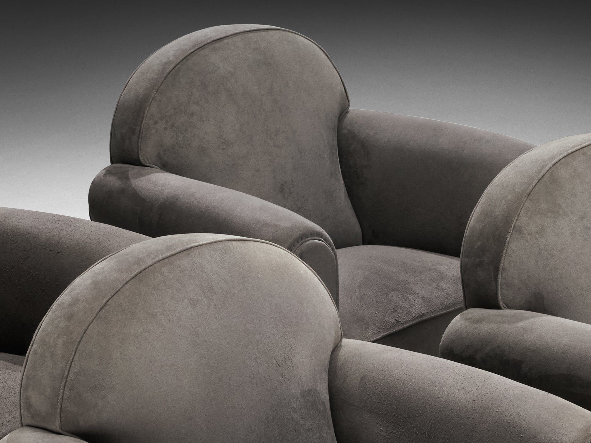 Set of Bulky Mid-Century Lounge Chairs in Grey Alcantara Seating Morentz