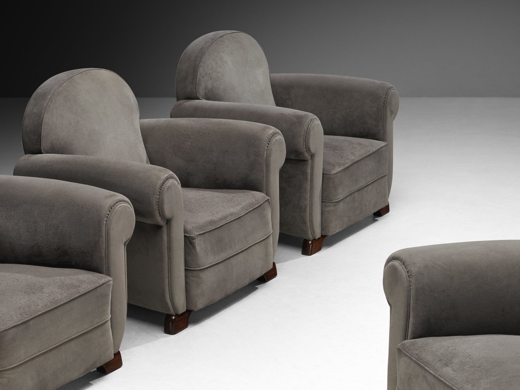 Set of Bulky Mid-Century Lounge Chairs in Grey Alcantara Seating Morentz