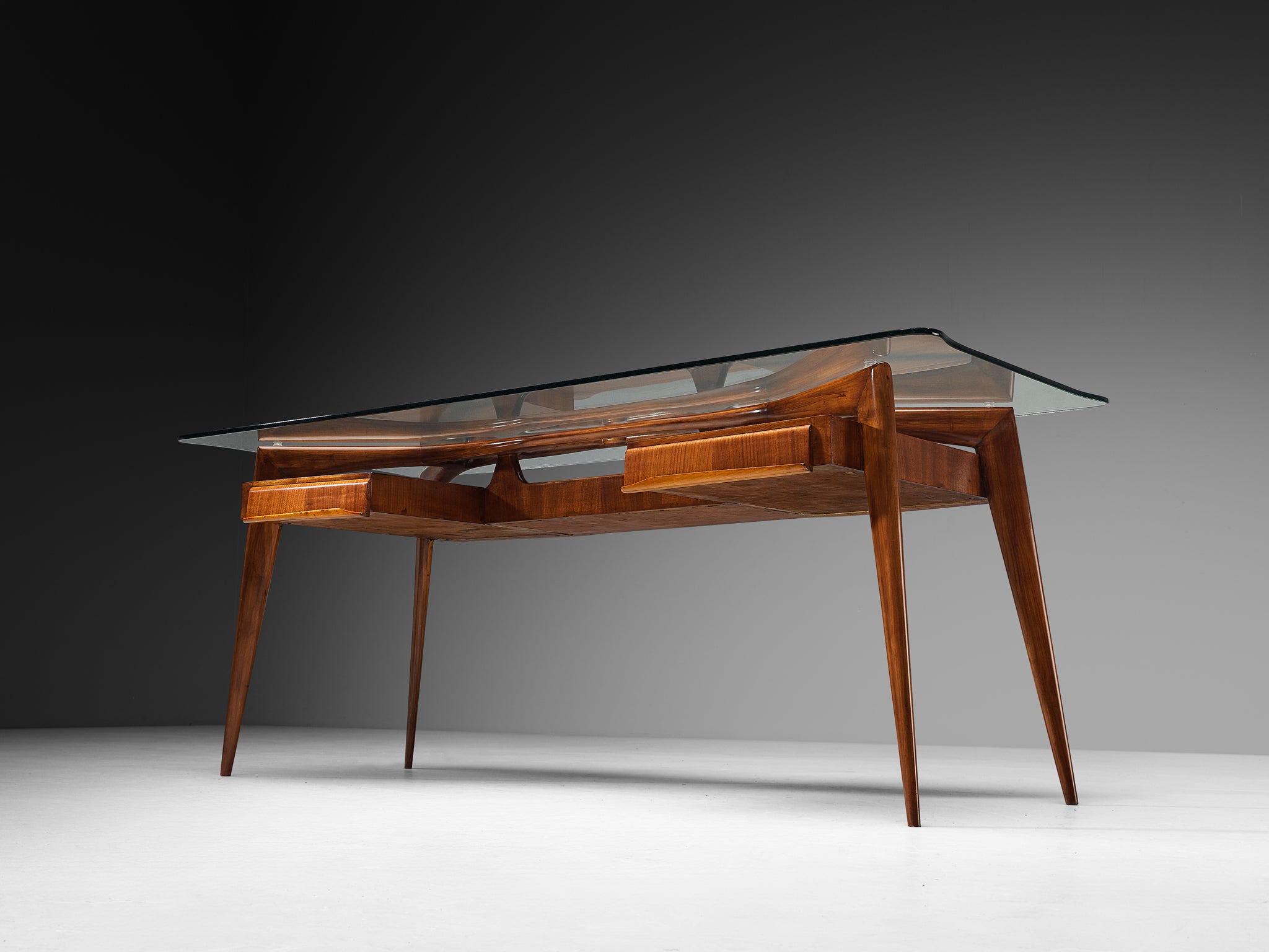 Italian Mid-Century Modern 1950s Sculptural Writing Desk in Mahogany Tables Morentz