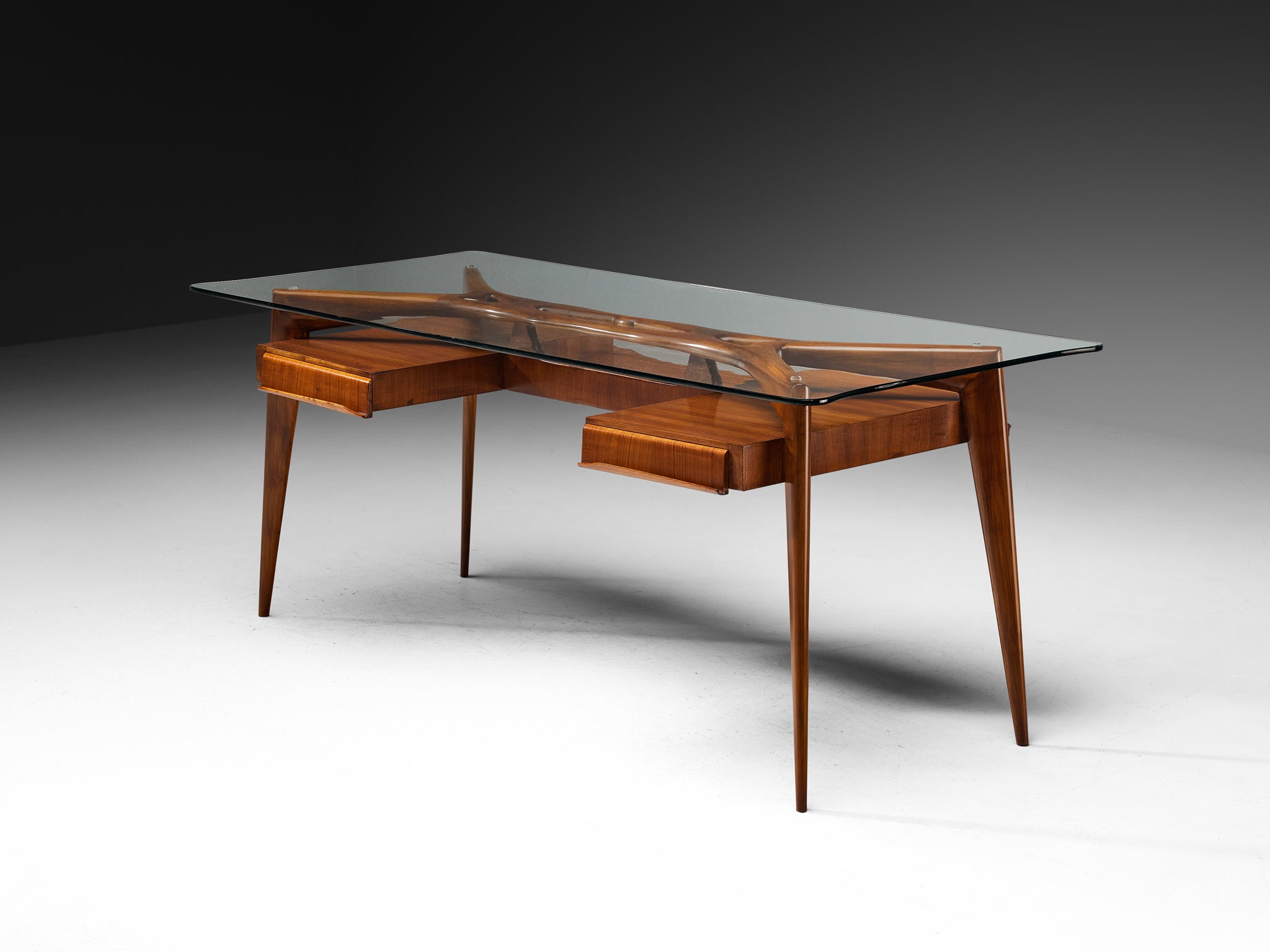 Italian Mid-Century Modern 1950s Sculptural Writing Desk in Mahogany Tables Morentz