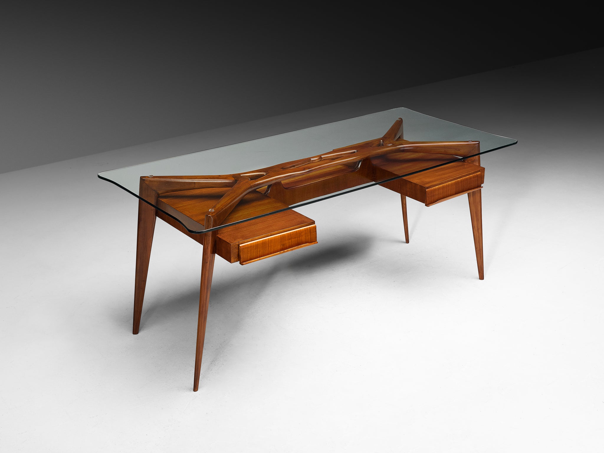 Italian Mid-Century Modern 1950s Sculptural Writing Desk in Mahogany Tables Morentz