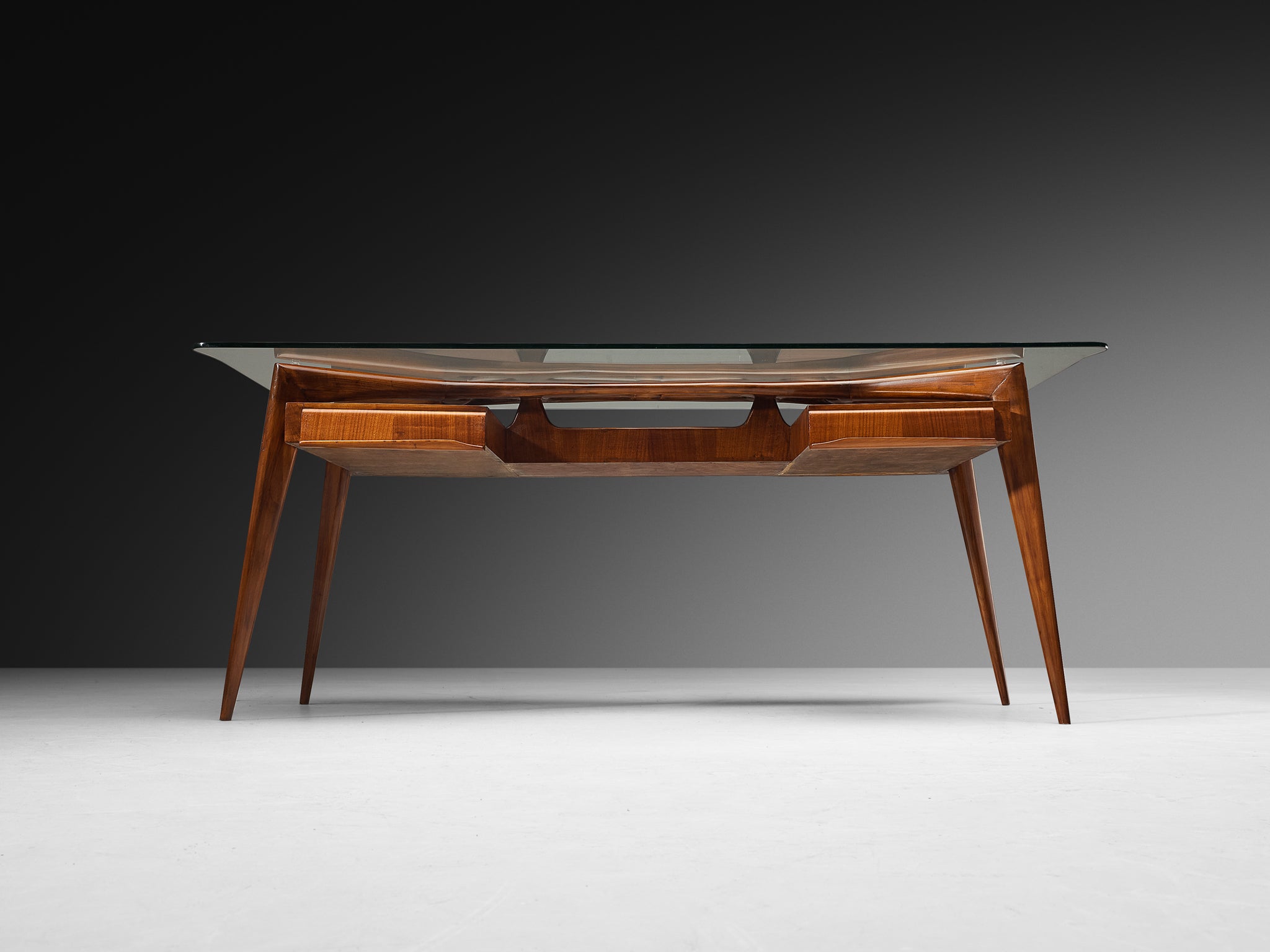 Italian Mid-Century Modern 1950s Sculptural Writing Desk in Mahogany Tables Morentz