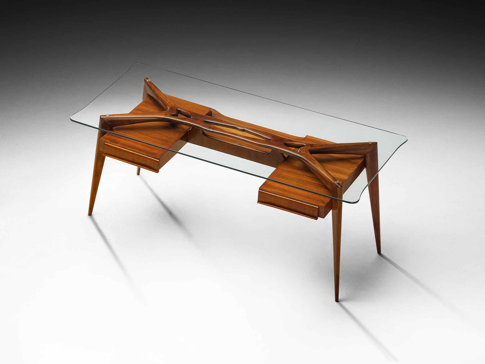 Italian Mid-Century Modern 1950s Sculptural Writing Desk in Mahogany Tables Morentz