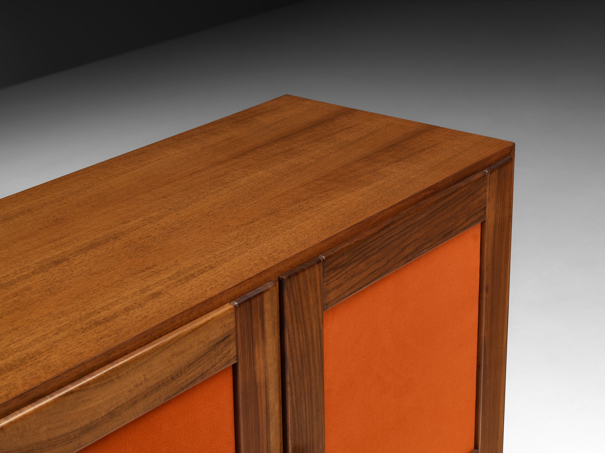 Poltronova Sideboard in Walnut with Fall Orange Fabric Fronts
