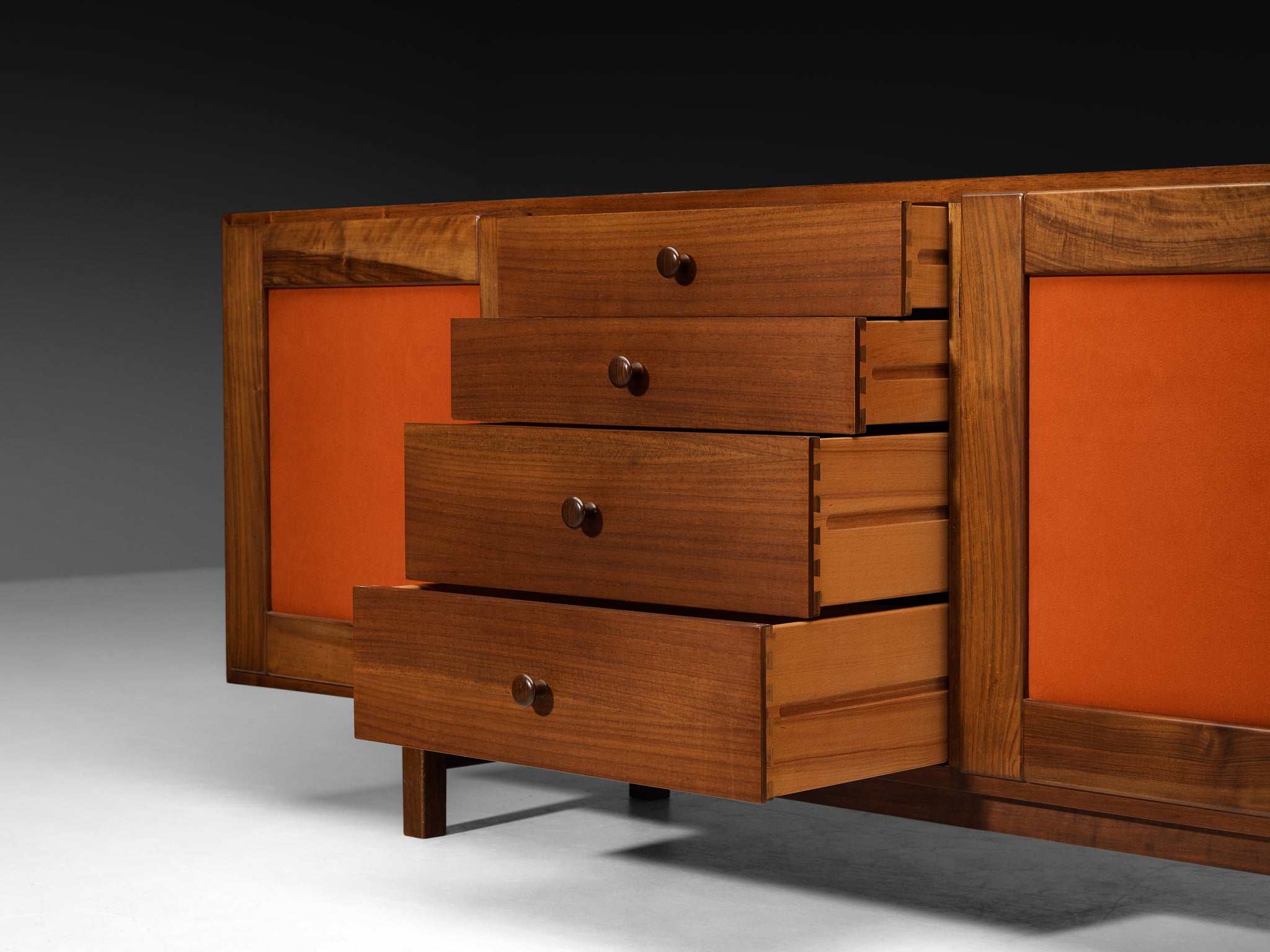 Poltronova Sideboard in Walnut with Fall Orange Fabric Fronts