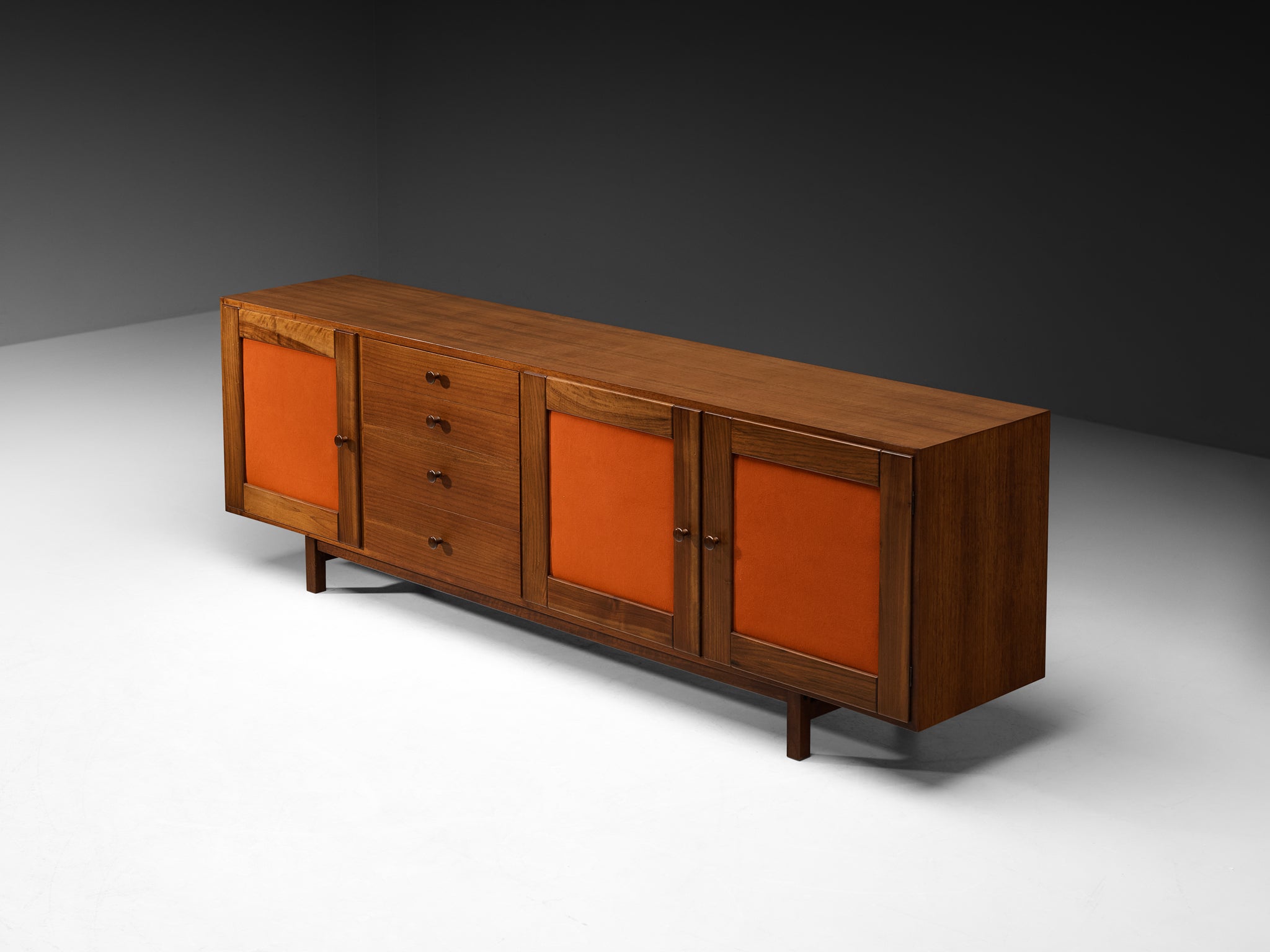 Poltronova Sideboard in Walnut with Fall Orange Fabric Fronts