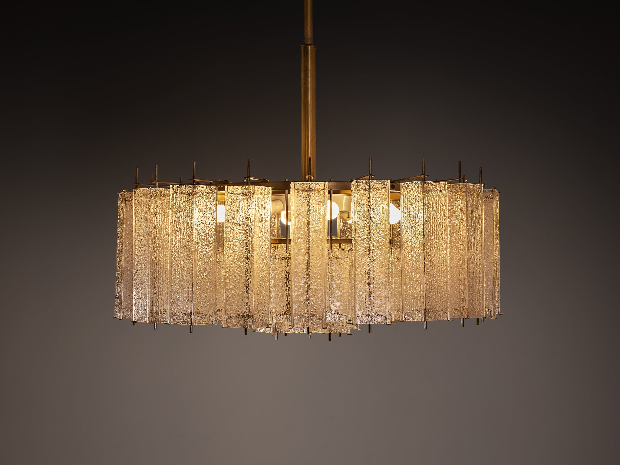 Large Mid Century Modern Glass & Brass Chandelier 97cm/38in Wide Lighting Morentz