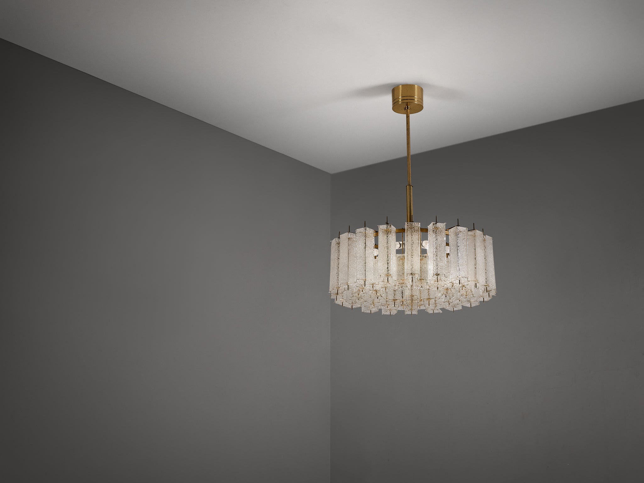 Large Mid Century Modern Glass & Brass Chandelier 97cm/38in Wide Lighting Morentz
